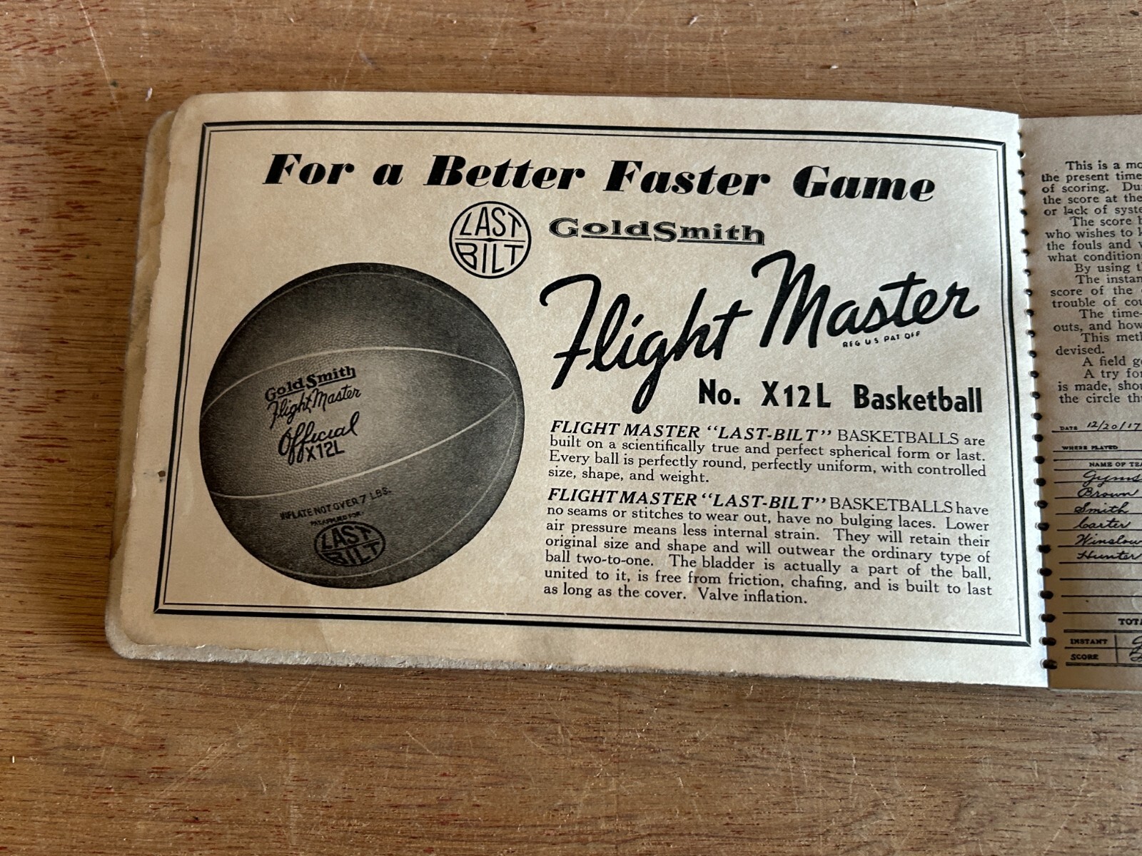 Gold Smith Official Basketball Score Book 1938-39 Badger Paints Cudahy Vtg Ads