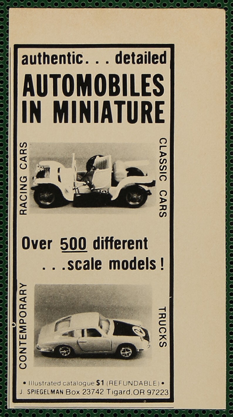 Spiegelman Detailed Miniature Automobile Scale Models Vintage Print Ad 1981
