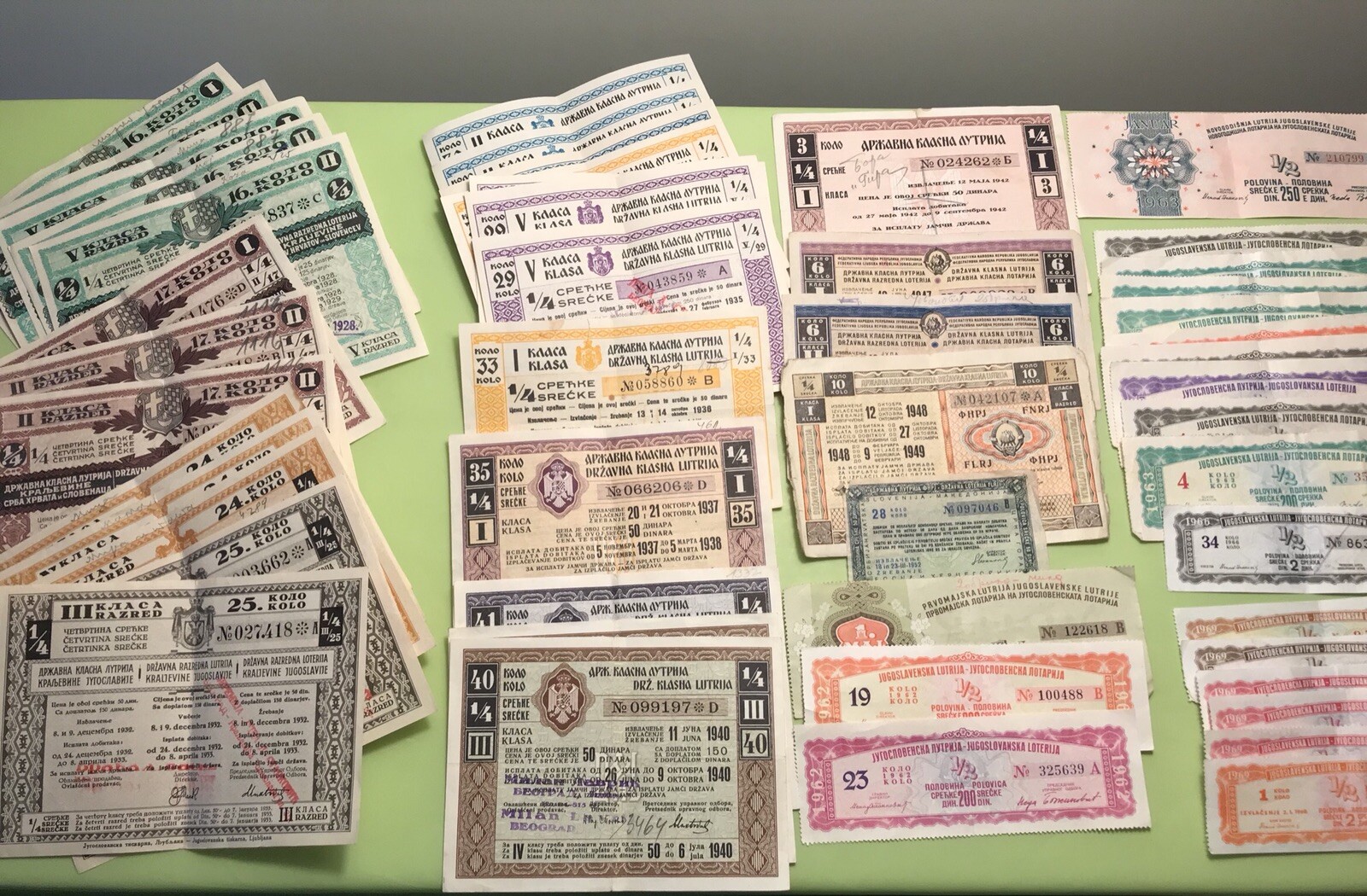 KINGDOM-SFRJ YUGOSLAVIA 1928-69 COLLECTION STATE LOTTERY TICKET GAMBLING DINAR