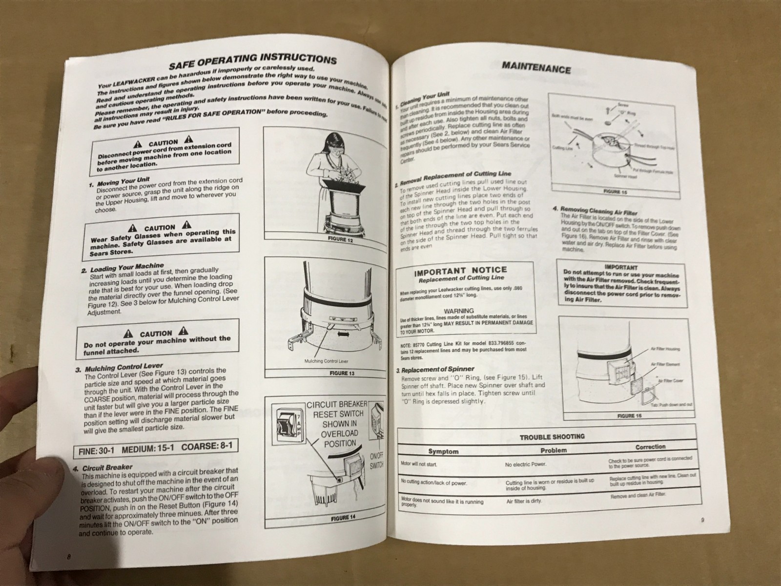 Vintage Sears/Craftsman Electric Leafwacker Shredder Owner’s Manual – No.833.796