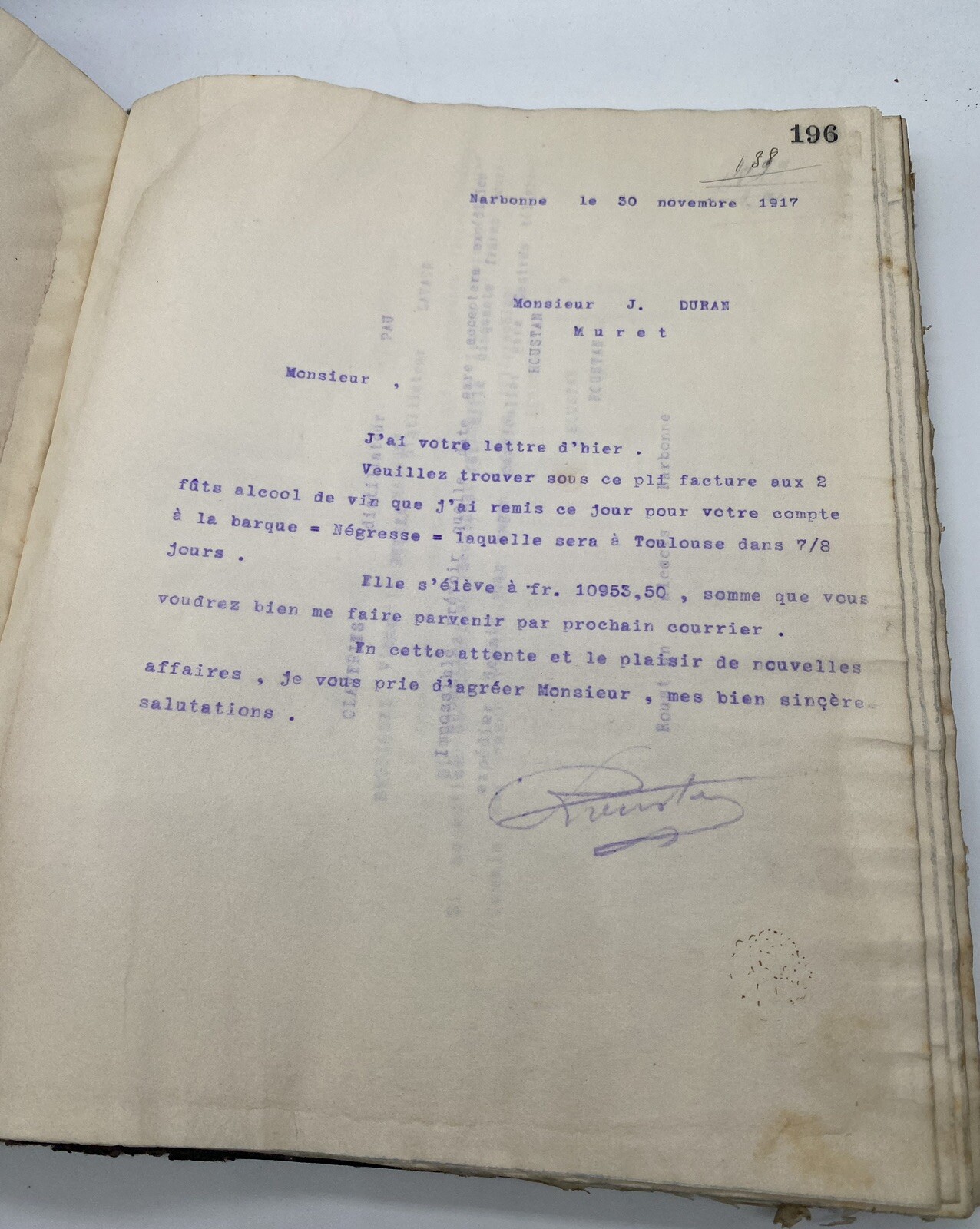 Bousquet-Combes, distiller in Narbonne, commercial correspondence, early 20th…
