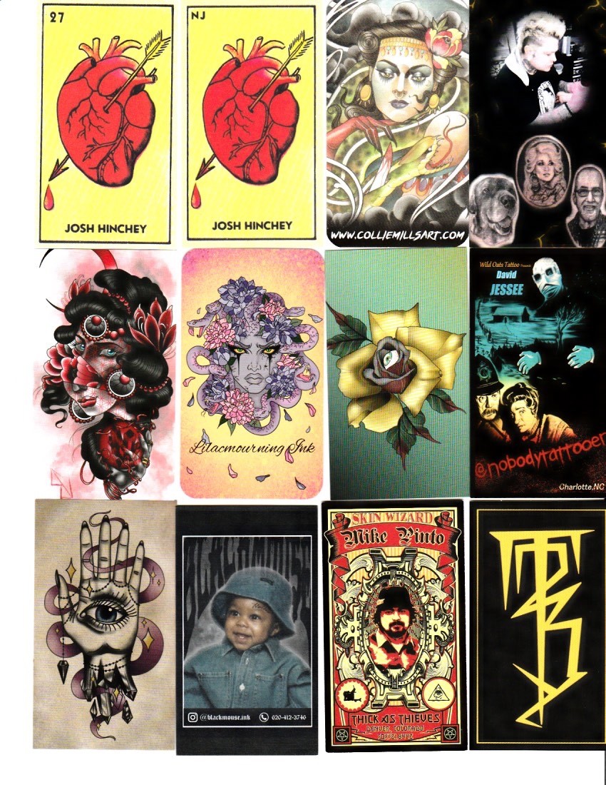 100 Different Vertical American Tattoo Shop Business Cards Set 3