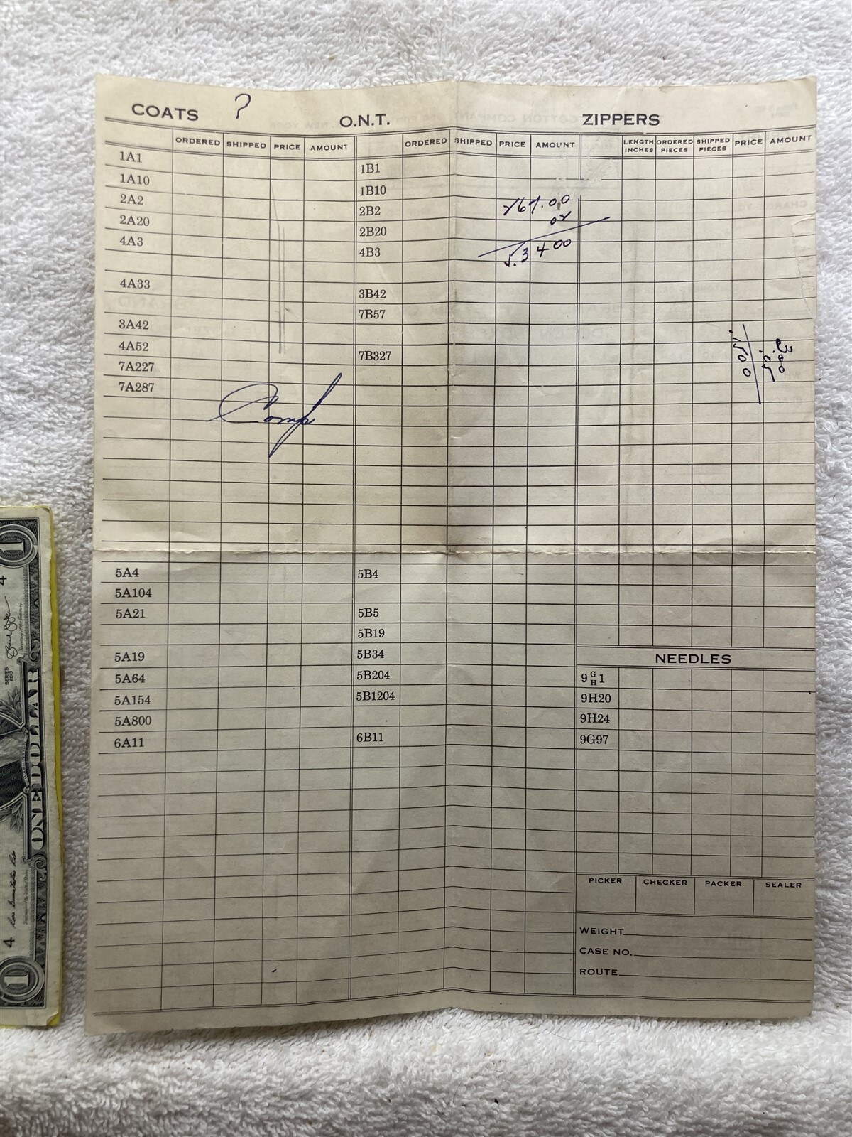 1920’s 1930’s 1940’s Spool Cotton Company New York Billhead Vtg Receipt