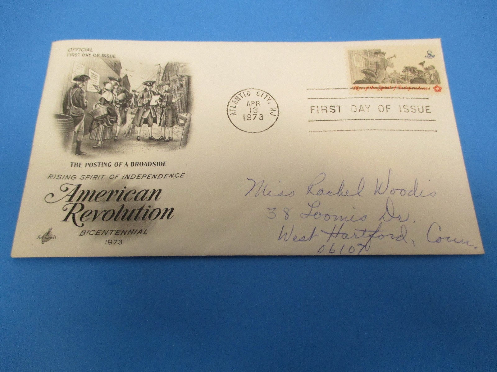 First Day Cover, American Revolution Bicentennial, Posting a Broadside 1973, FDC