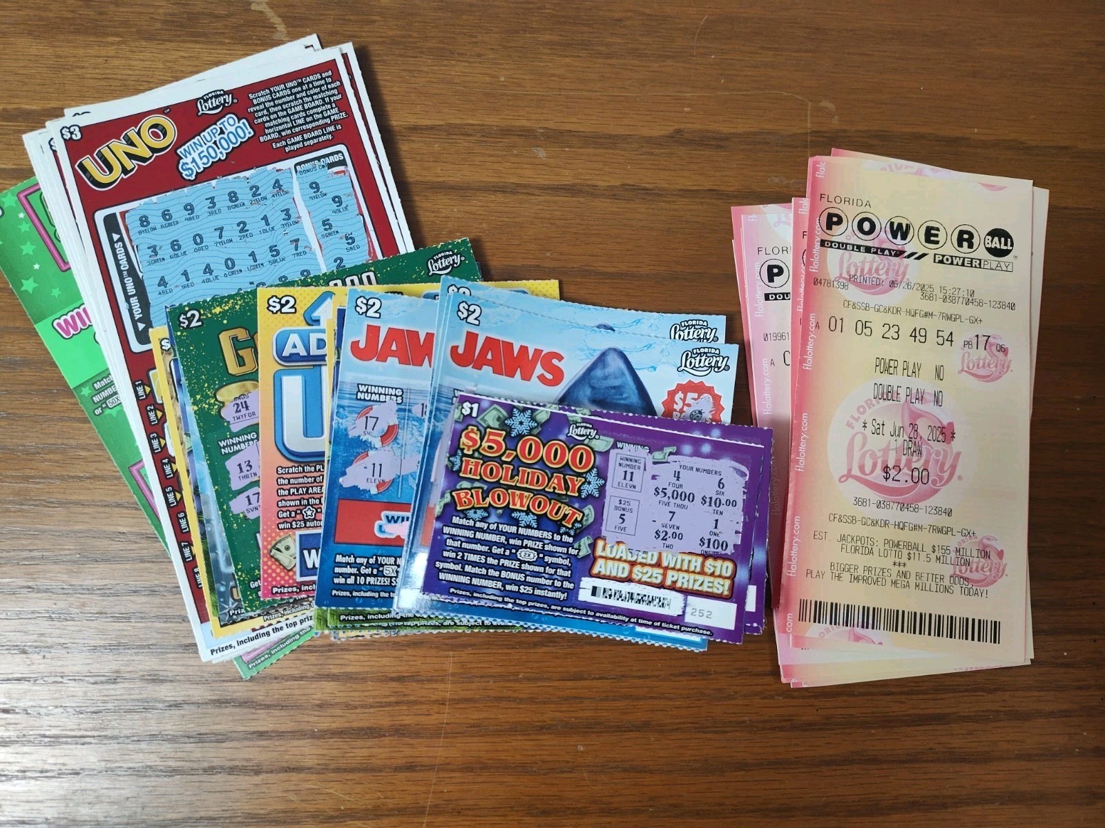 2025 Florida Lottery Tickets USED NON WINNING Scratch $100 Face Value Powerball