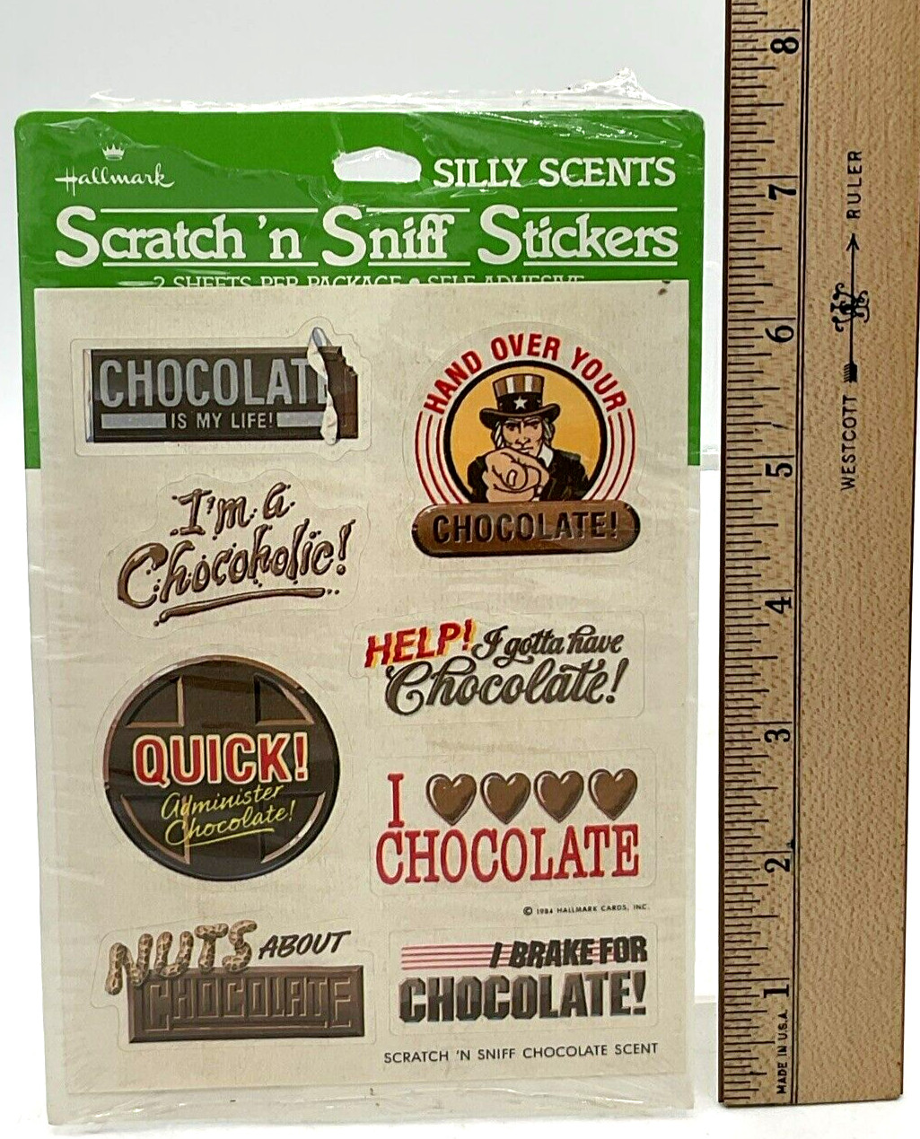 Vintage 1982 Silly Scents Scratch N Sniff Stickers 2 Sheets Chocolate Hallmark