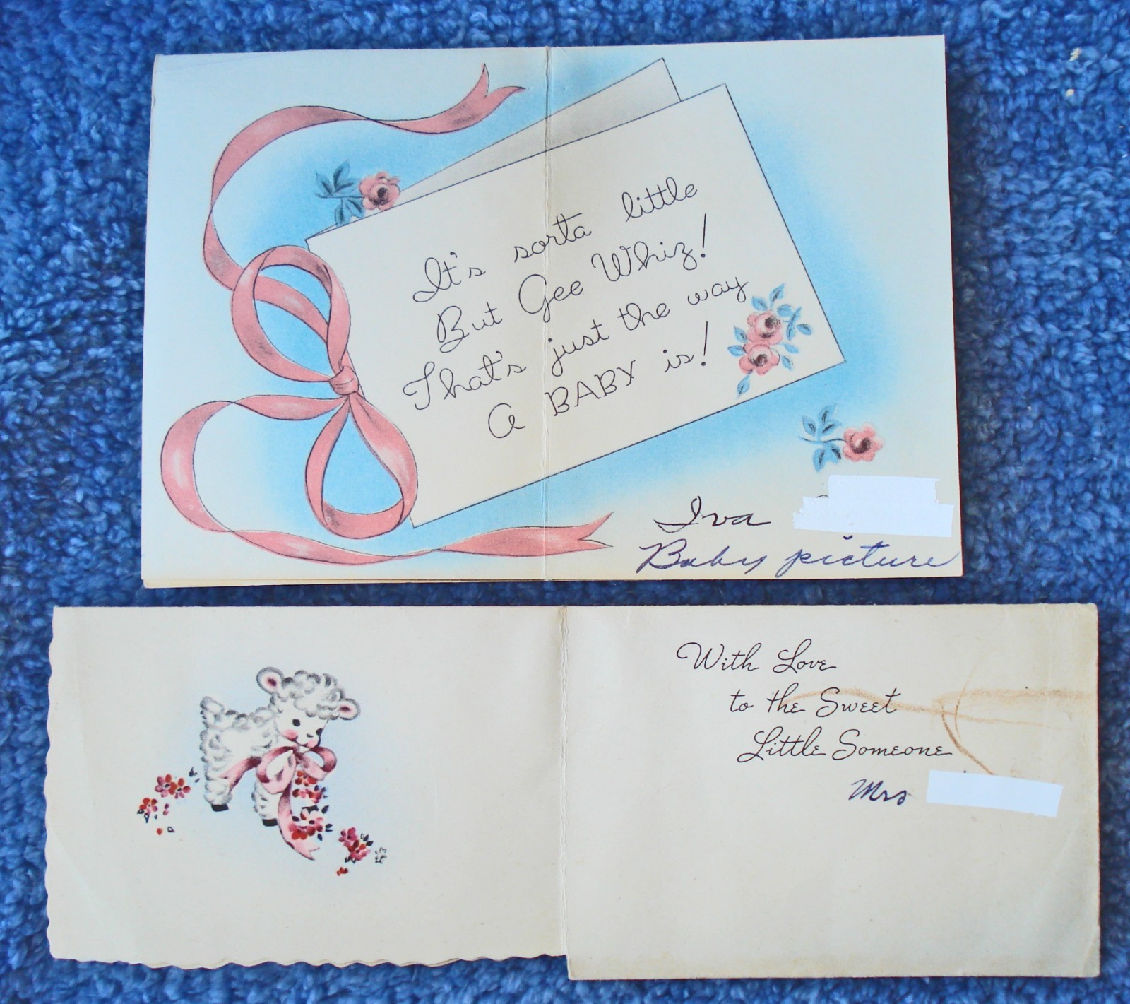 VINTAGE 1930’S-40’S SMALL GREETING CARDS FOR BABY SHOWER – USED