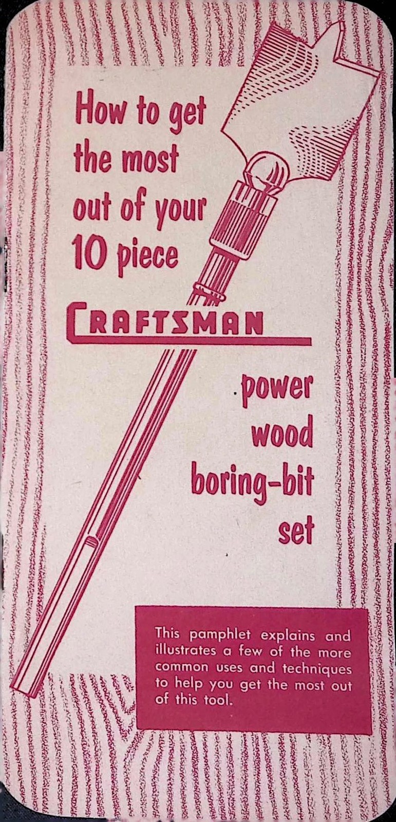 CRAFTSMAN 10pc Power Wood Boring-Bit Set Pamphlet Sears Roebuck 1950s Guide