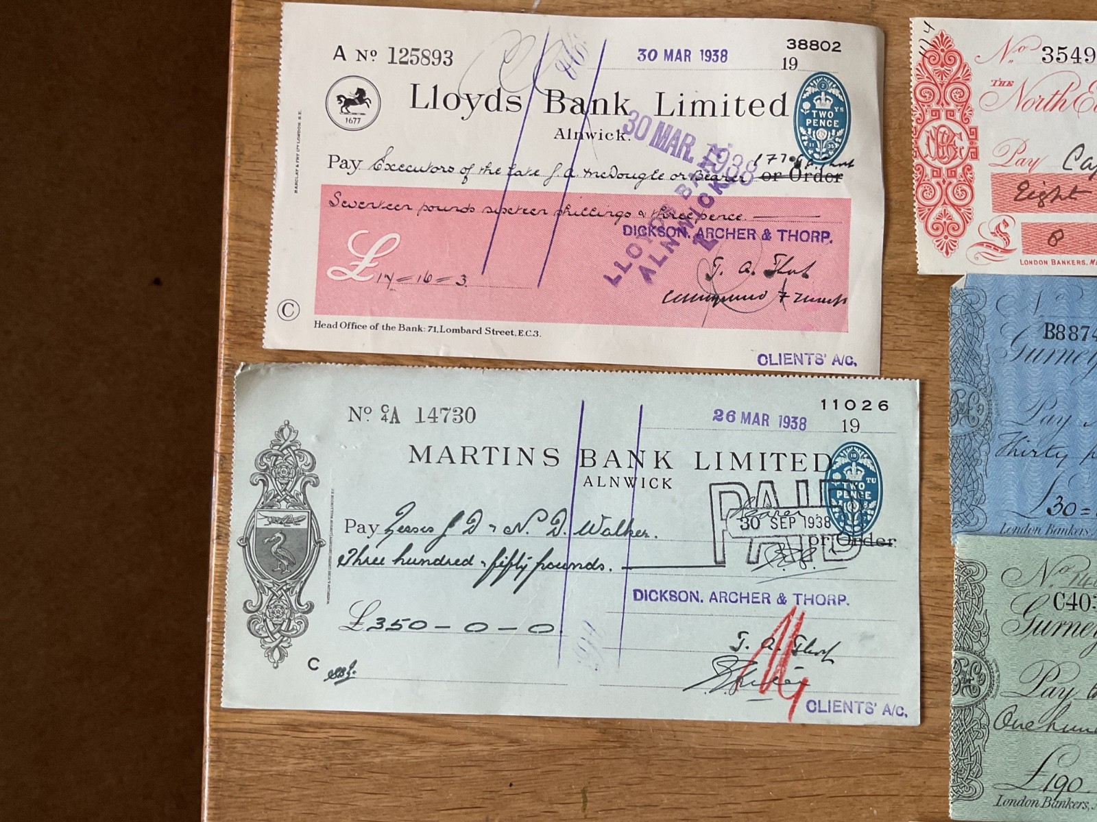 British vintage used cheques 6 items B5341