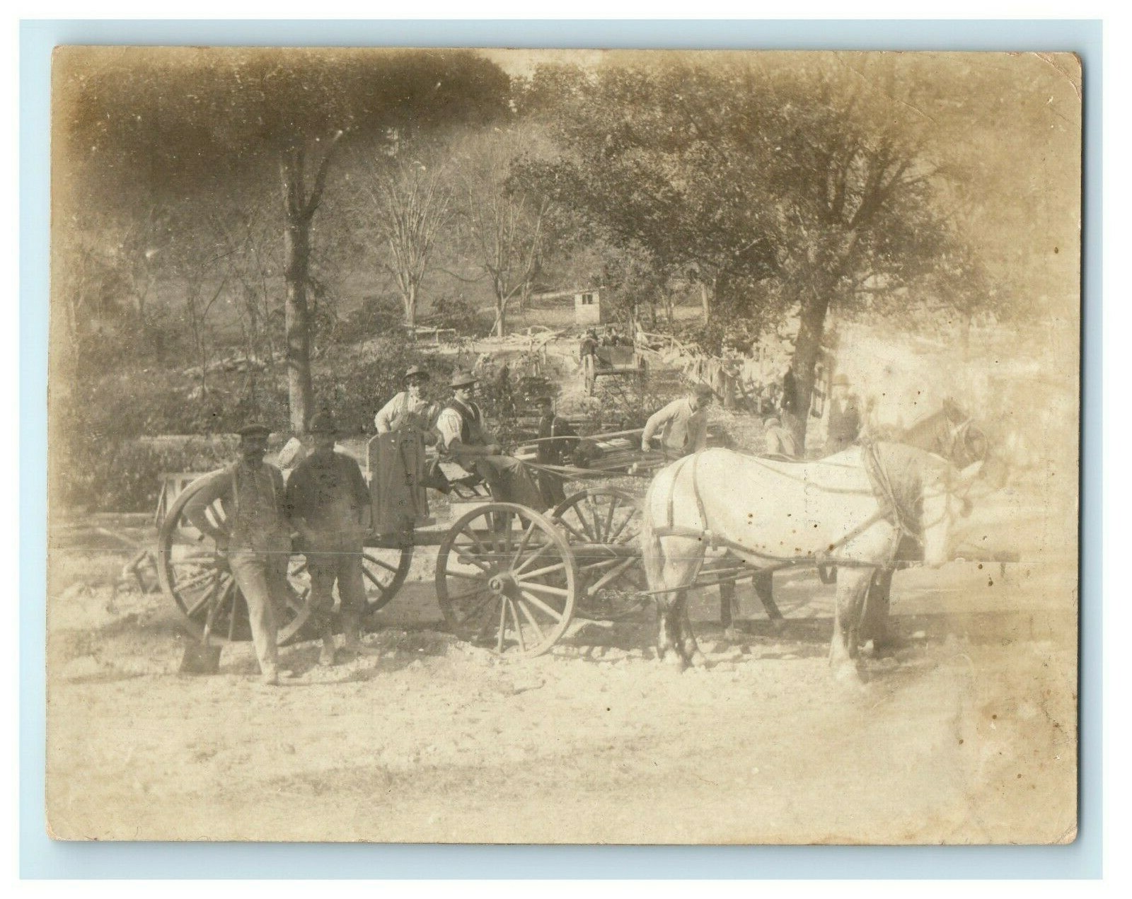 c1910 Carriage Horse Workers on Job Hauling Dirt Road Photo Card