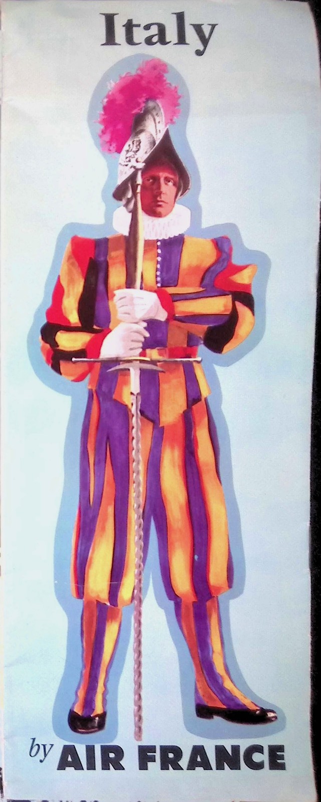 Air France Italy Travel Poster Offset Litho 1950s Type Route Advertising