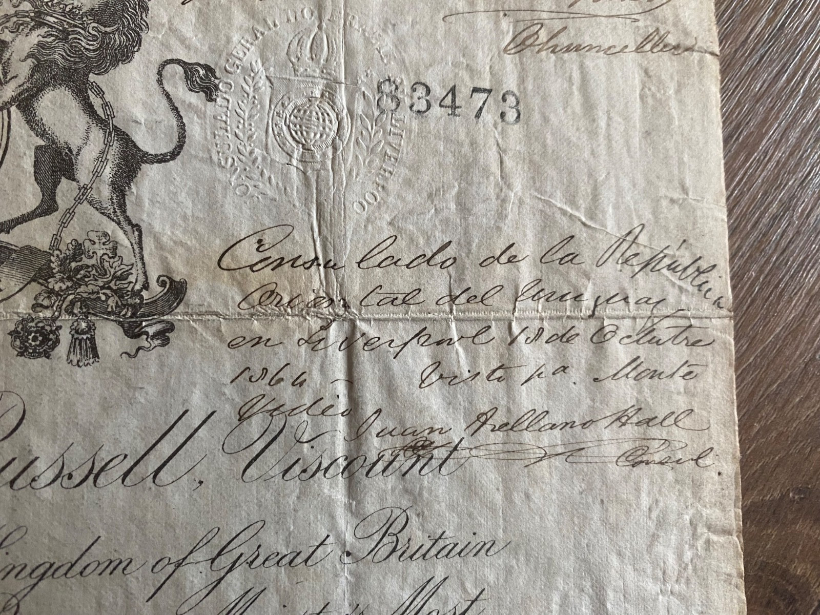 BRAZIL INTEREST – 19TH CENTURY LICENSE TO TRAVEL TO BRAZIL AND RIVER PLATE 1864