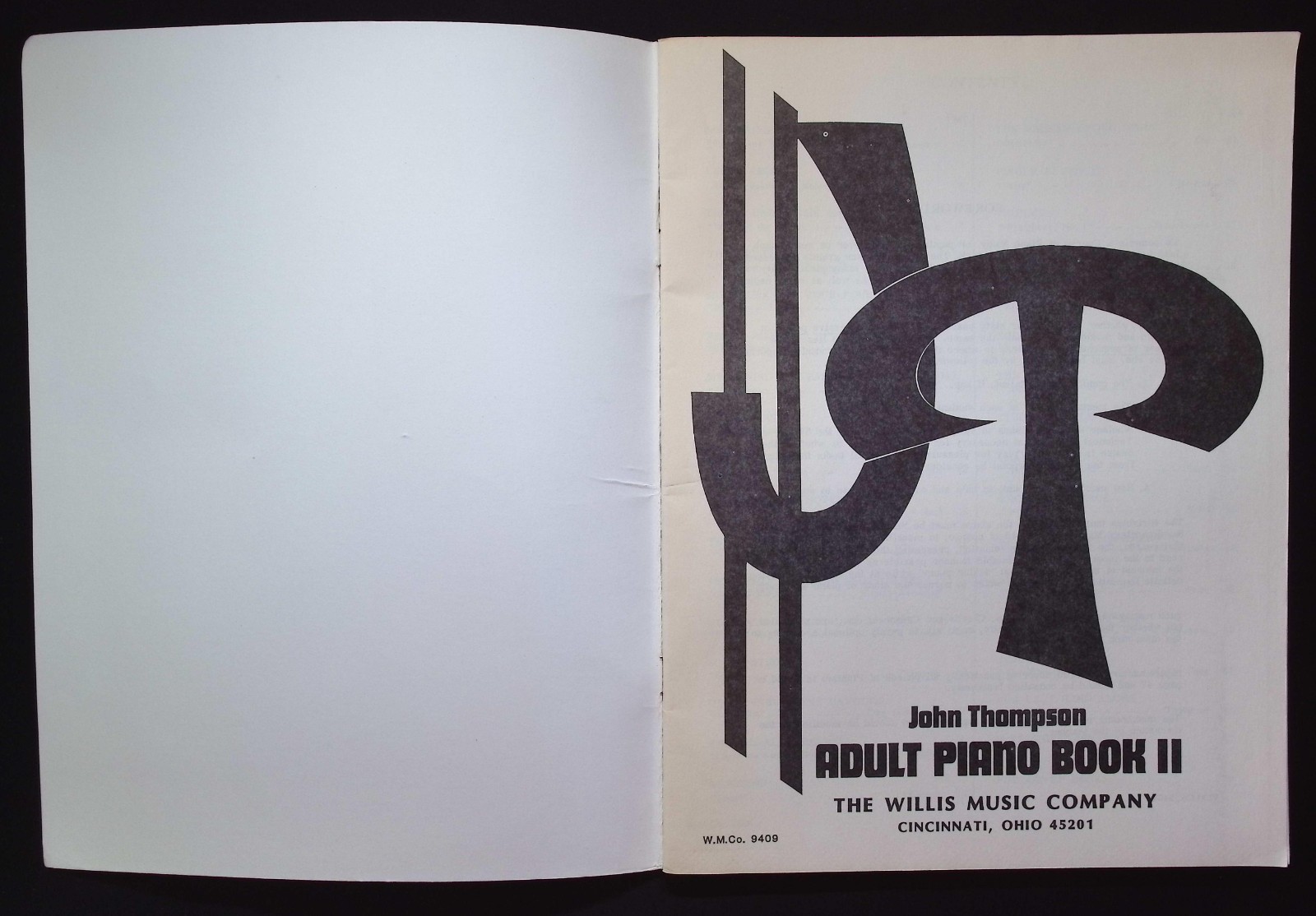 Adult Piano Book II by John Thompson, 1973 The Willis Music Co., W.M.Co. 9409