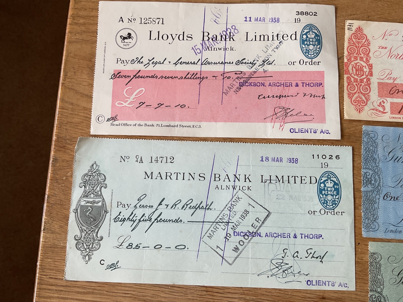 British vintage used cheques 6 items B5343