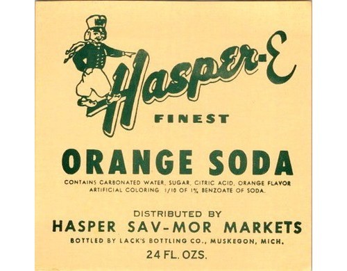 Hasper-E Orange Soda Label Lacks Bottling Muskegon MI 1960s Paper Beverage