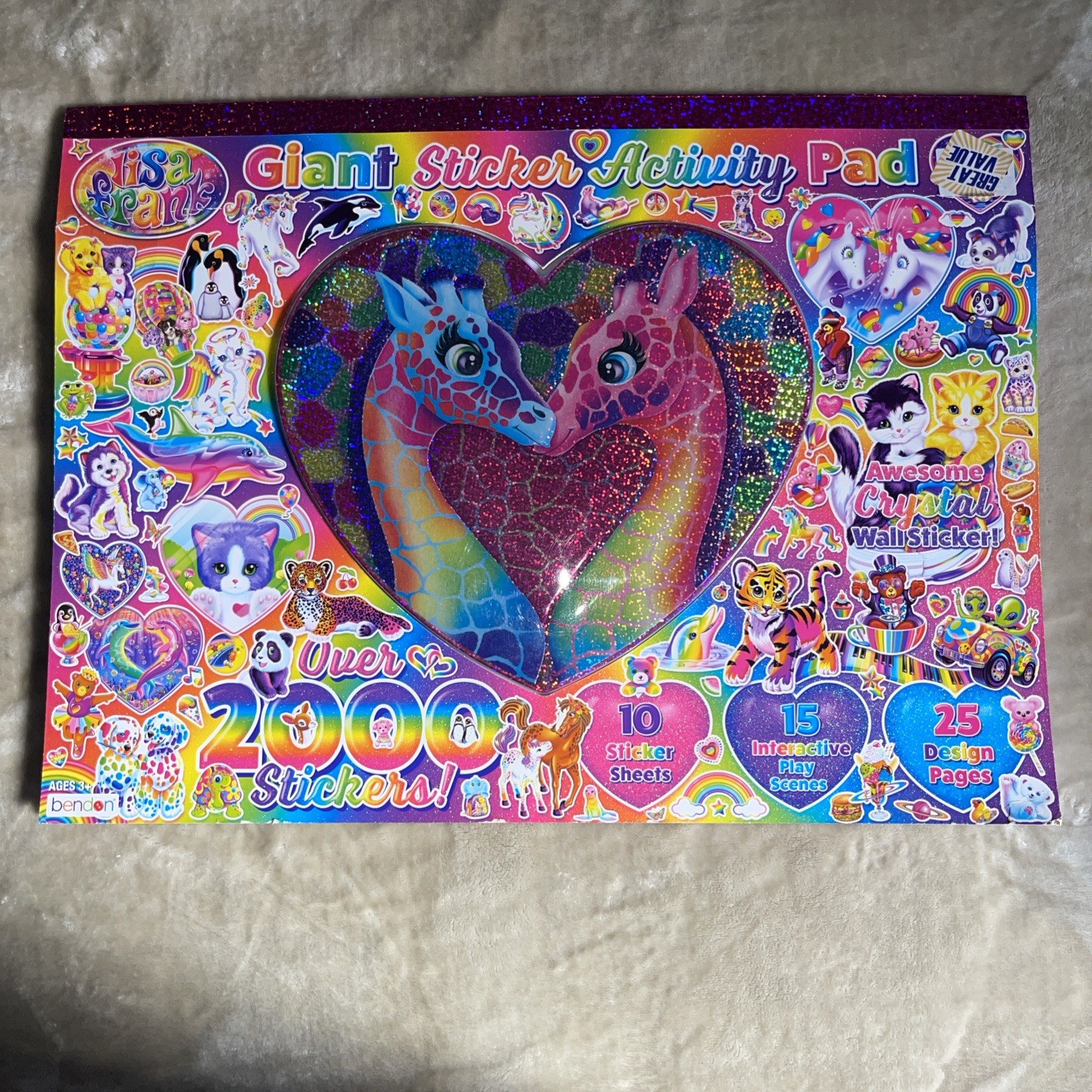 Lisa Frank Activity Pad, 2000+ Stickers Holographic Cover Giraffes Unicorn Panda