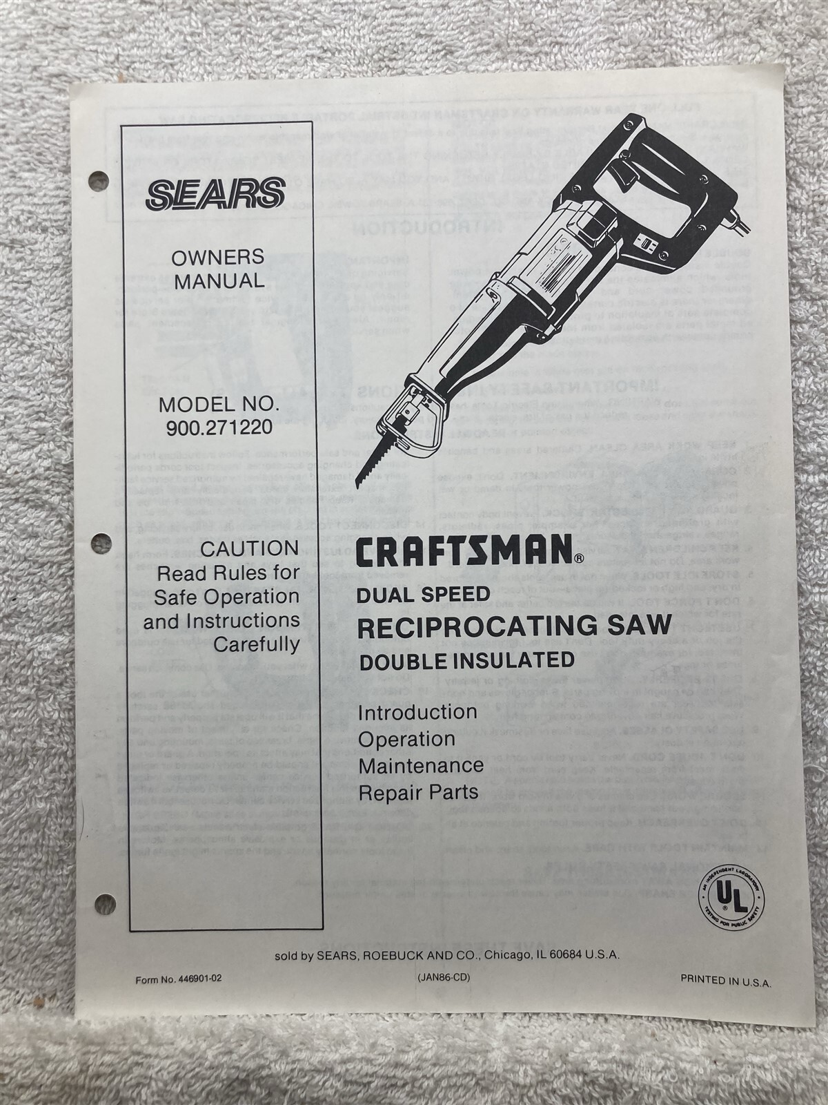 1966 Craftsman Reciprocating Saw 315.27840 Sears Owners Manual Vtg