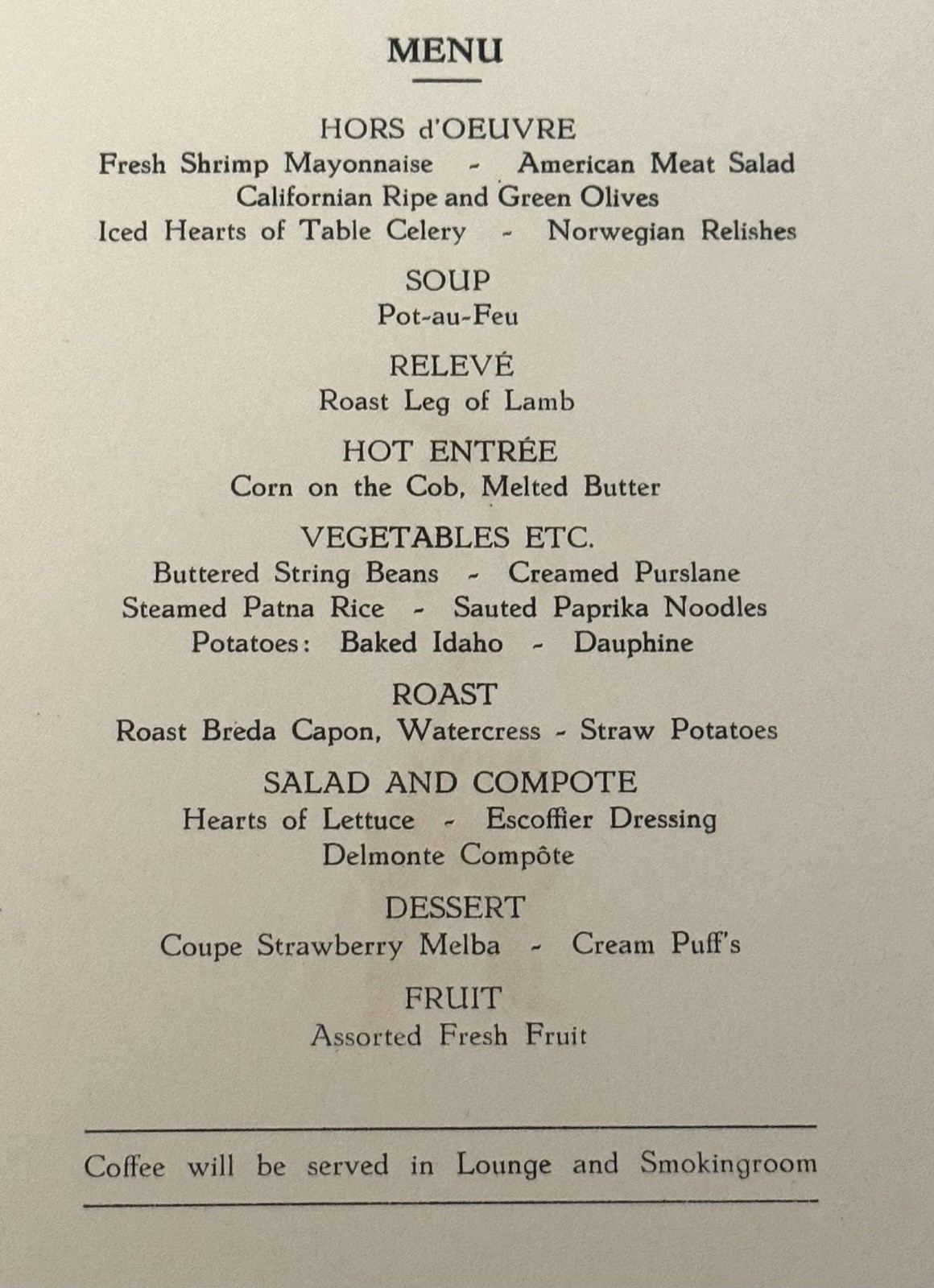 Vtg 1952 Dinner Menu Holland American Cruise Line April 2nd 1952