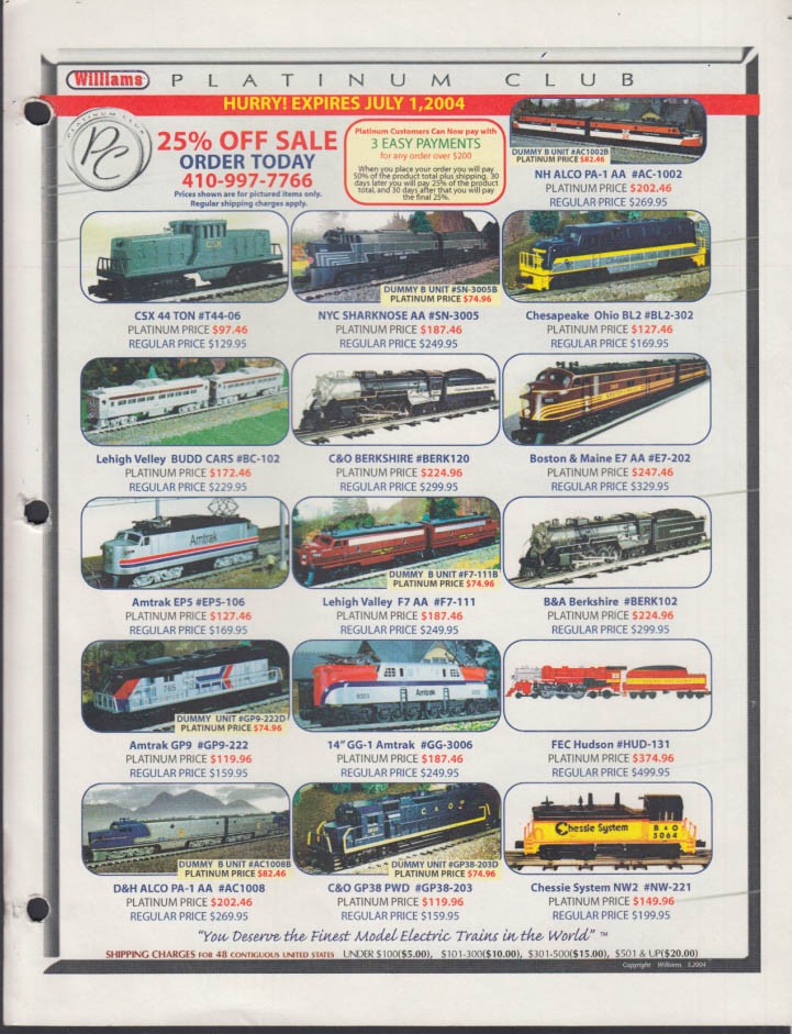 Williams O-Gauge Electric Trains 25% Off Rolling Stock mailer July 2004