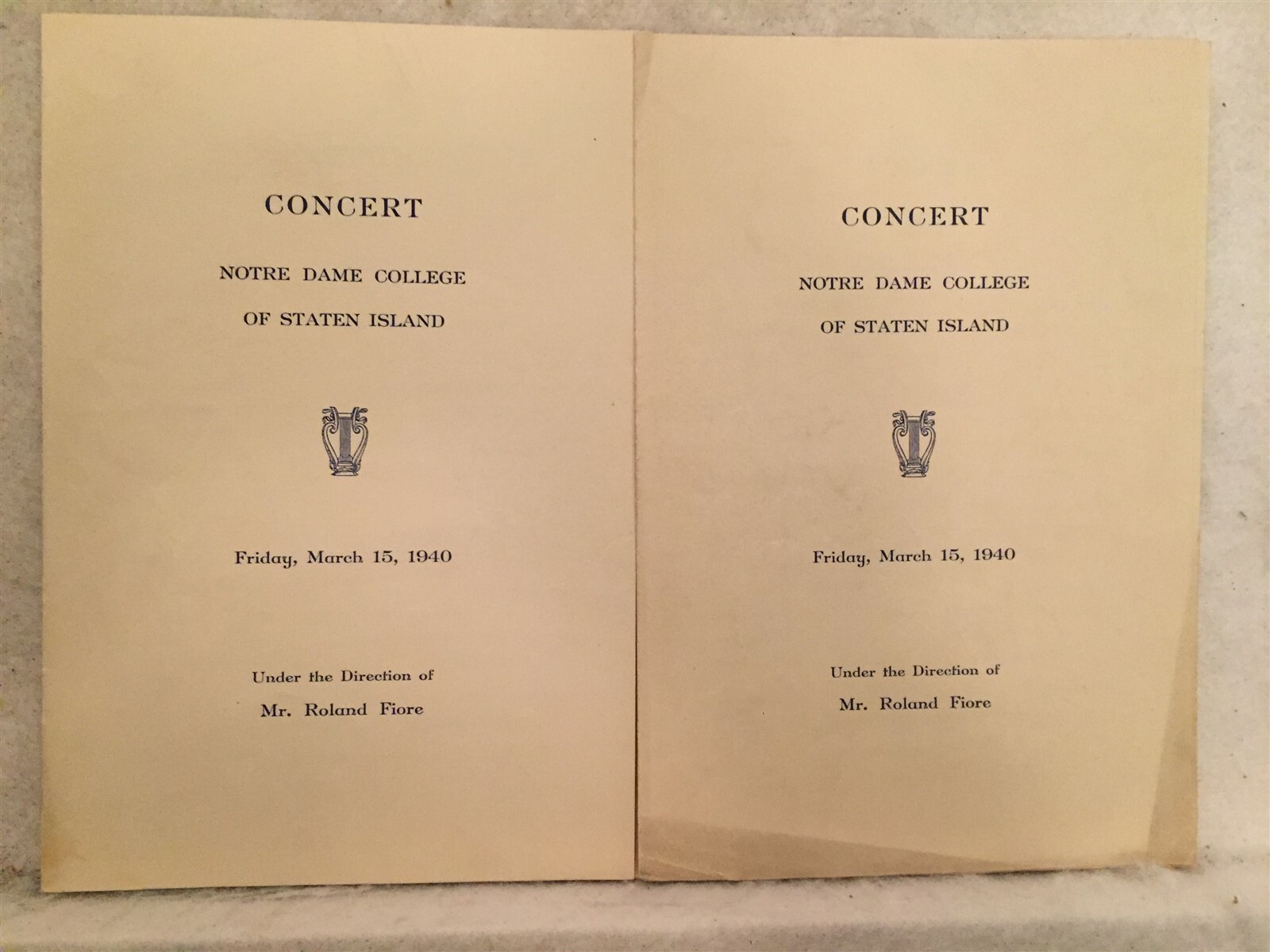1940 Notre Dame College of Staten Island Pair of Concert Programs Vtg