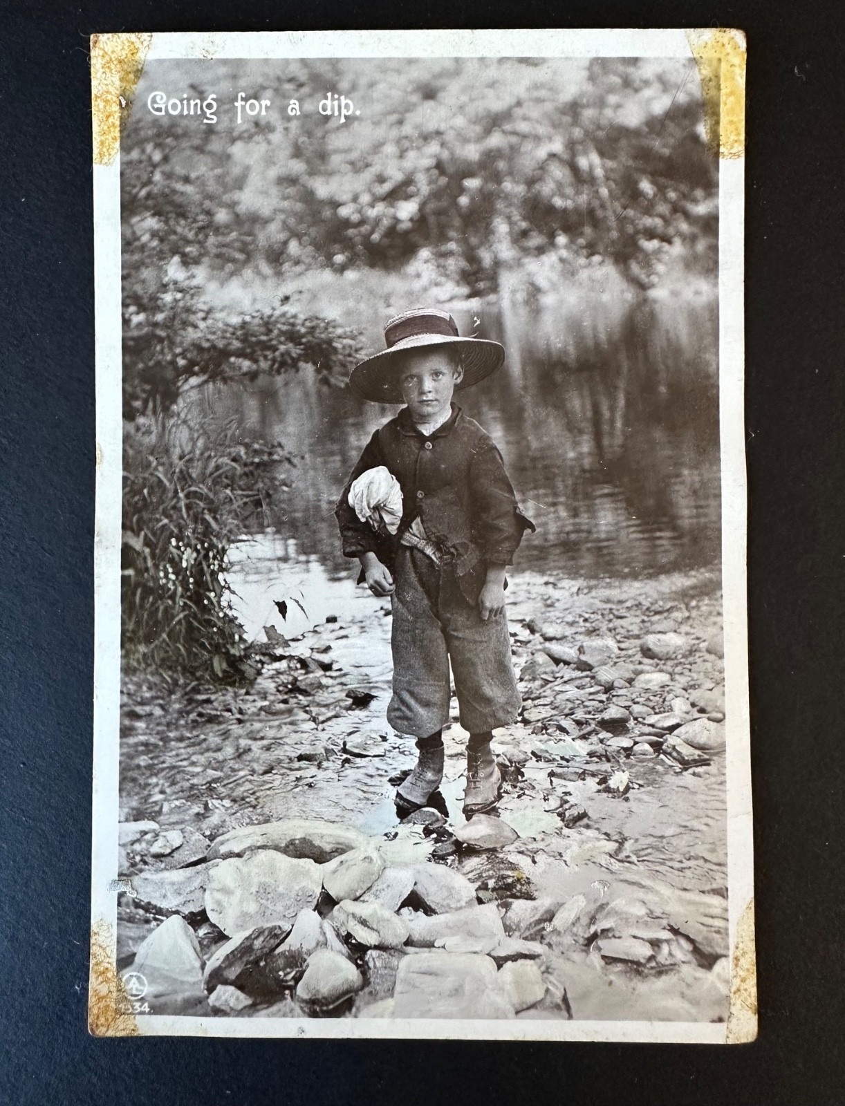 Antique Photo Postcard Poor Boy Going For A Dip c1910 Aristophot Real Photo PC