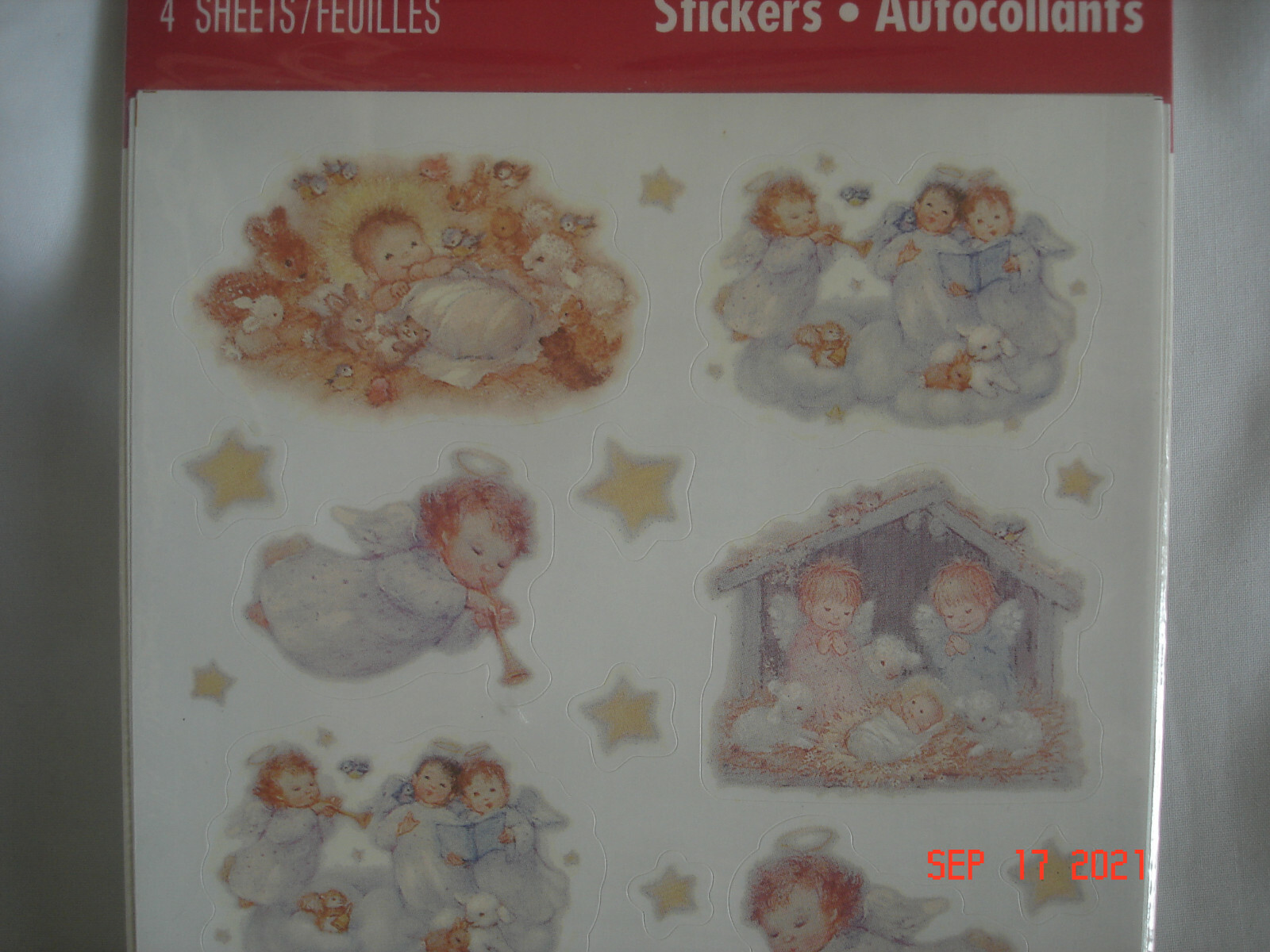 SEALED PKG. Vtg. HALLMARK / HEARTLINE ANGEL / NATIVITY THEME STICKERS 4 Sheets