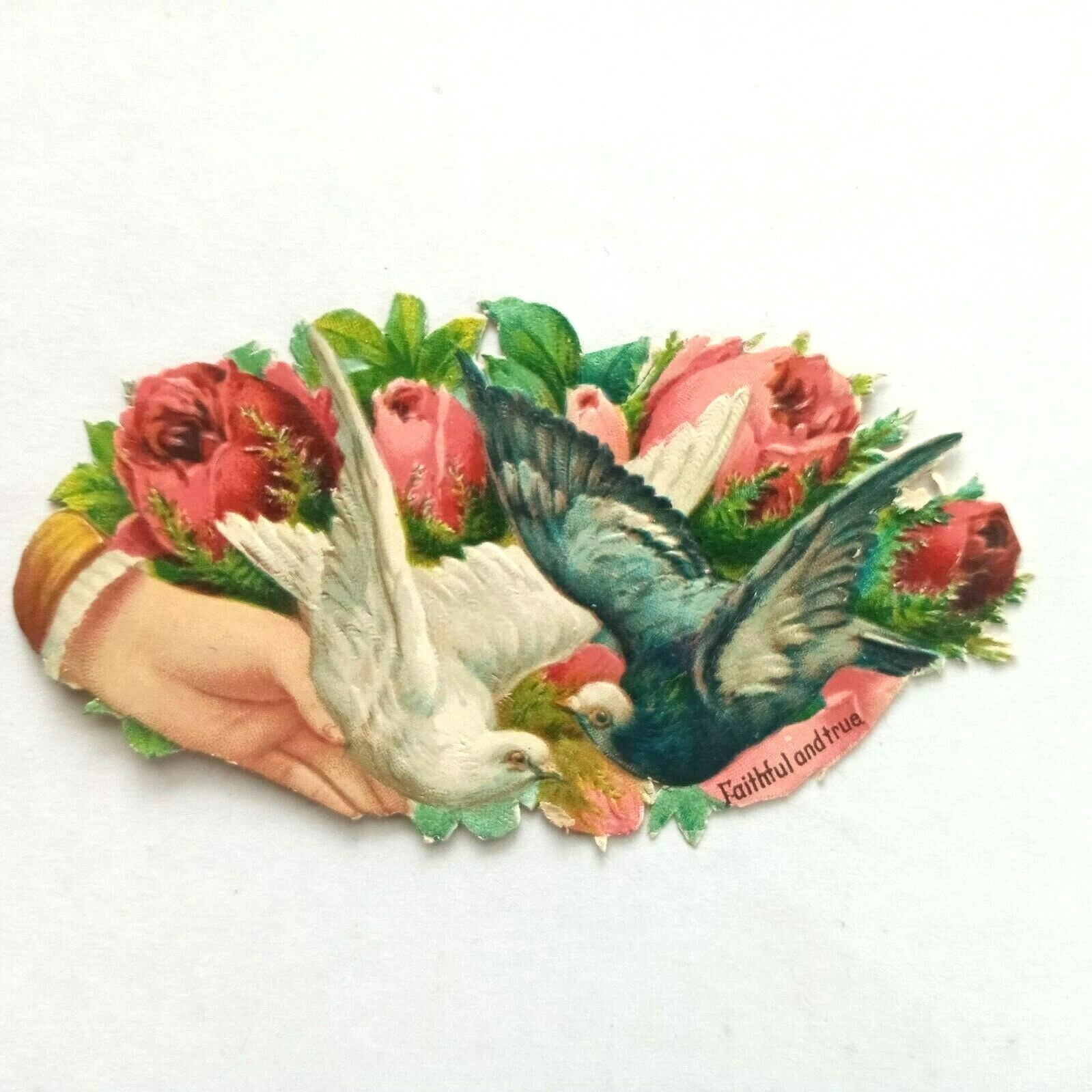 Embossed Vintage Scrap Die Cut Birds, Doves & Roses Faithful & True