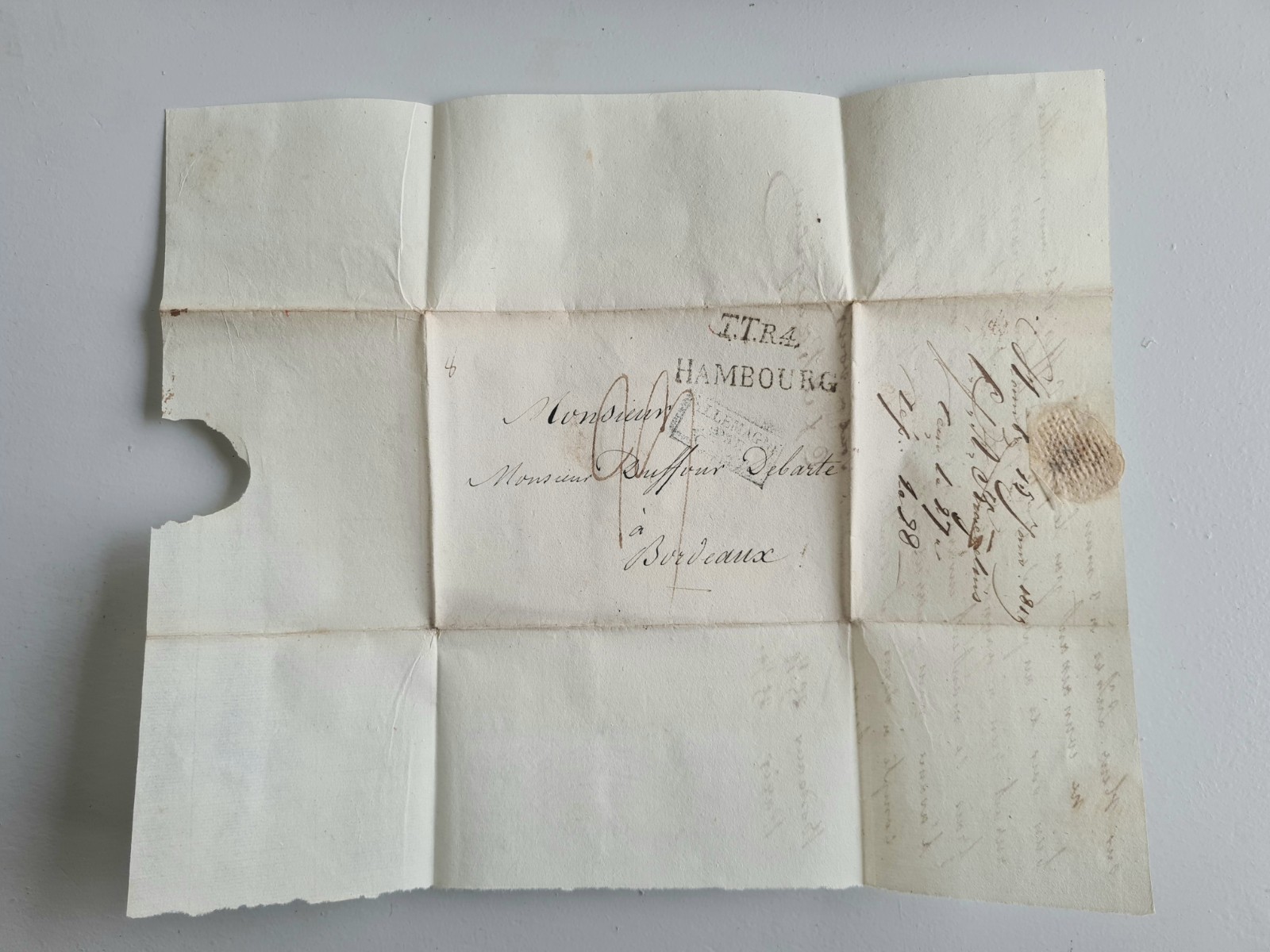 Old Letter Mail Hamburg Bordeaux 15 June 1819 Restoration Era.