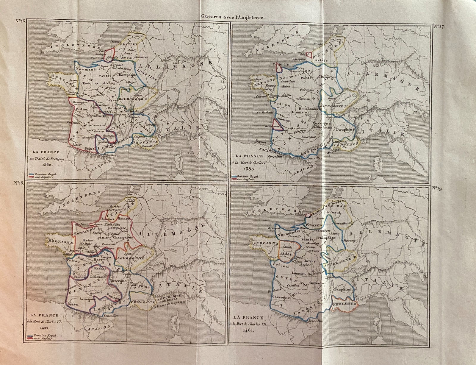 Engraving France 1840 “Map Of France In 1360 – 1380 – 1422 – 1461”