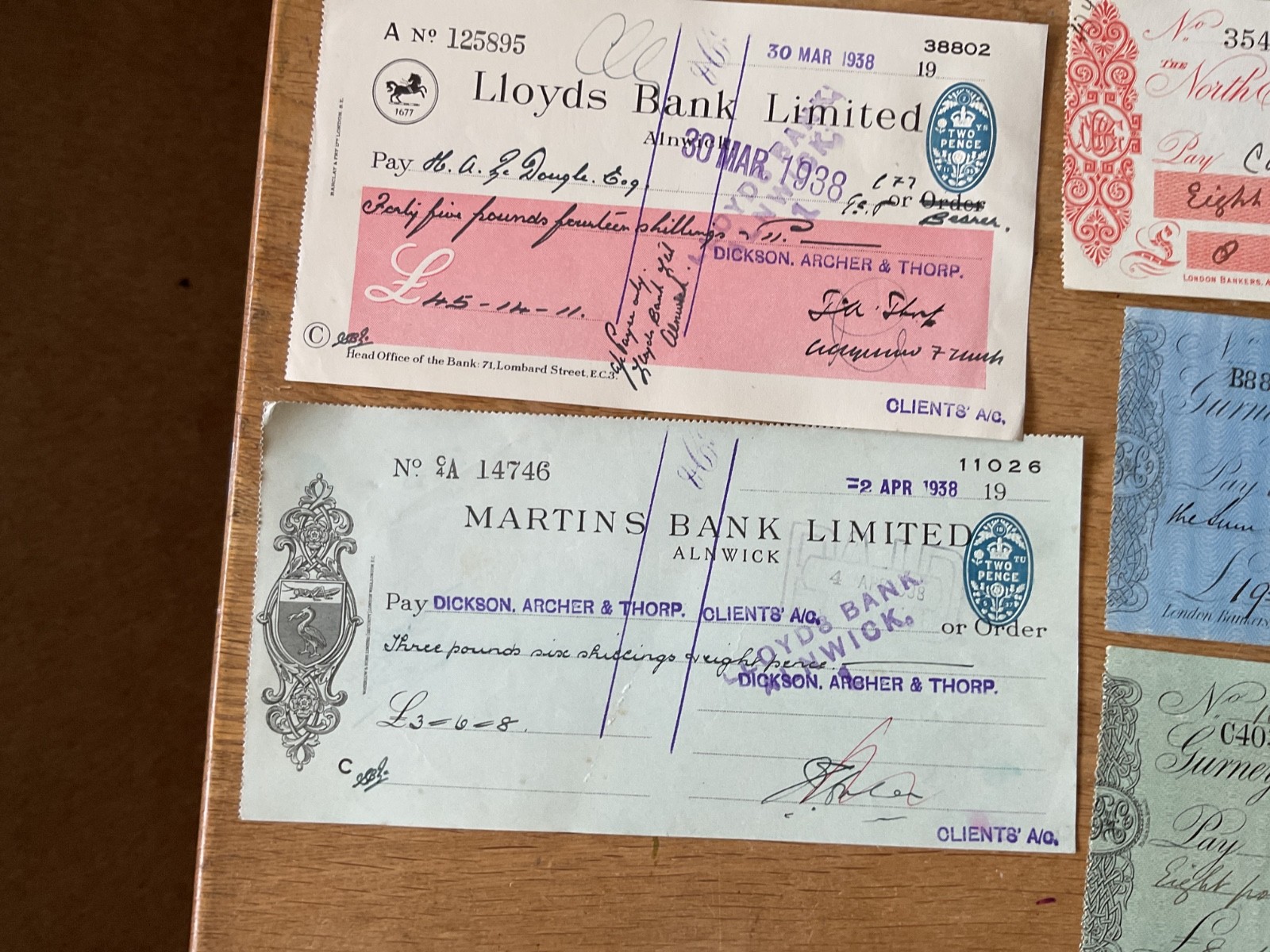 British vintage used cheques 6 items B5350