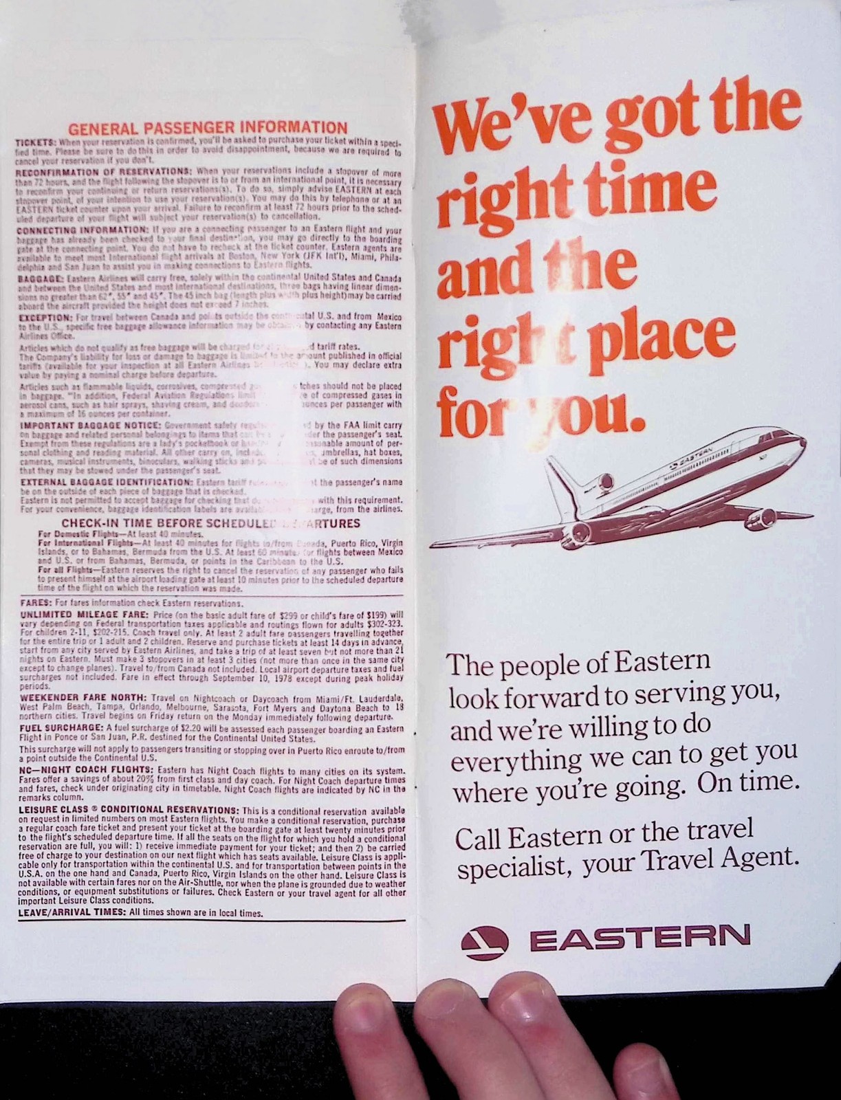 1978 Eastern Air Lines Timetable Brochure Orlando Walt Disney World Fares