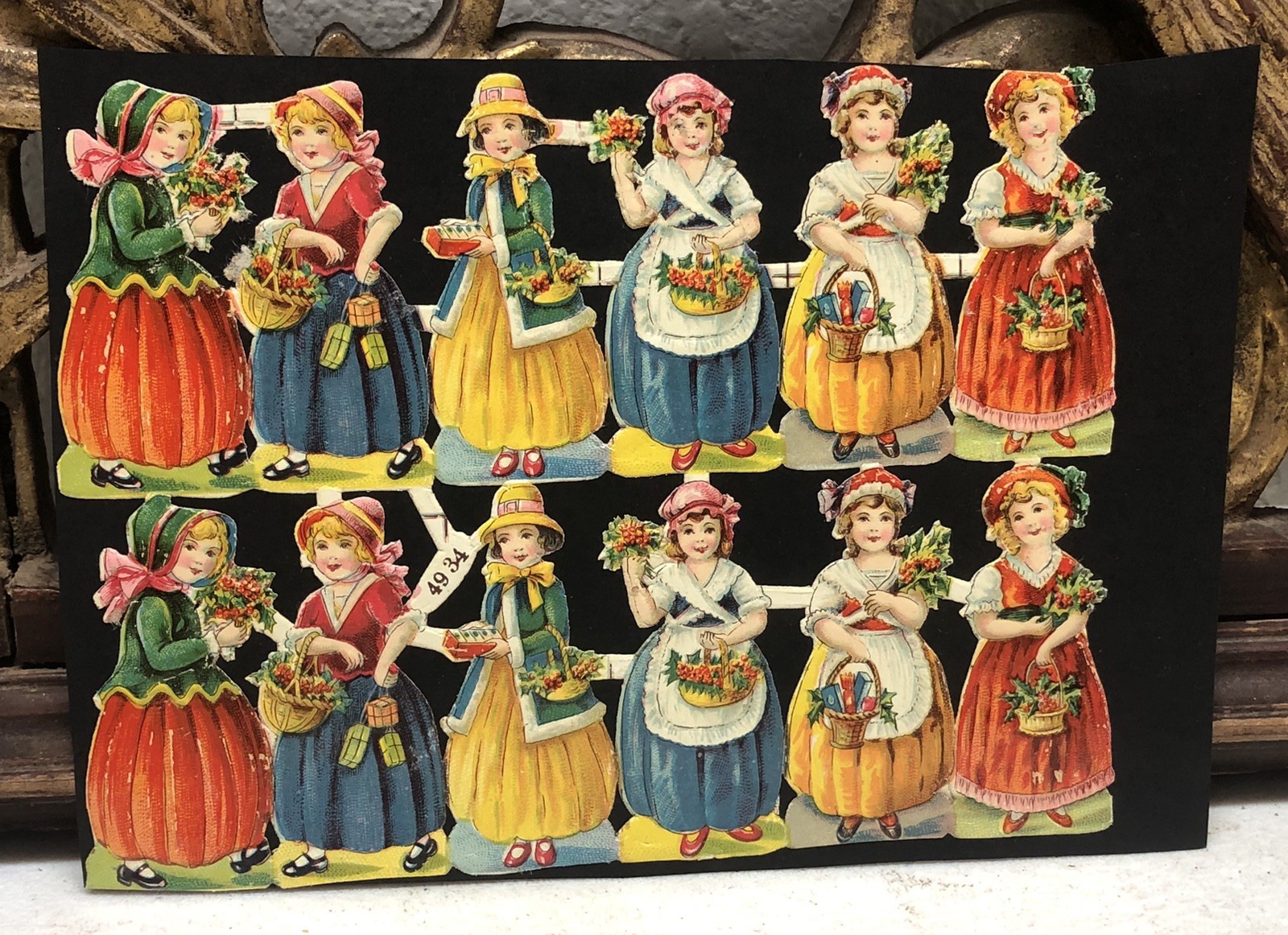 Band Boys & Girls in Dresses Die Cut Scraps Glued on Paper Double Sided L12