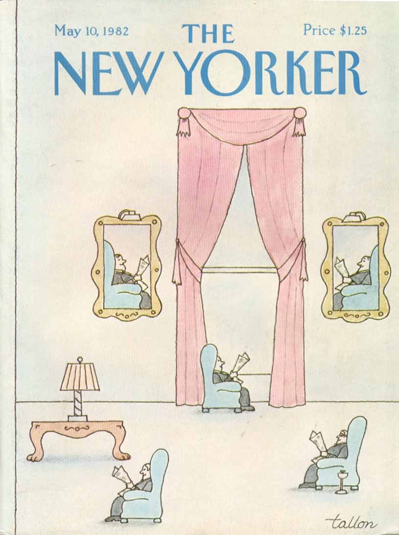 New Yorker cover Tallon clubmen reading news 5/10 1982