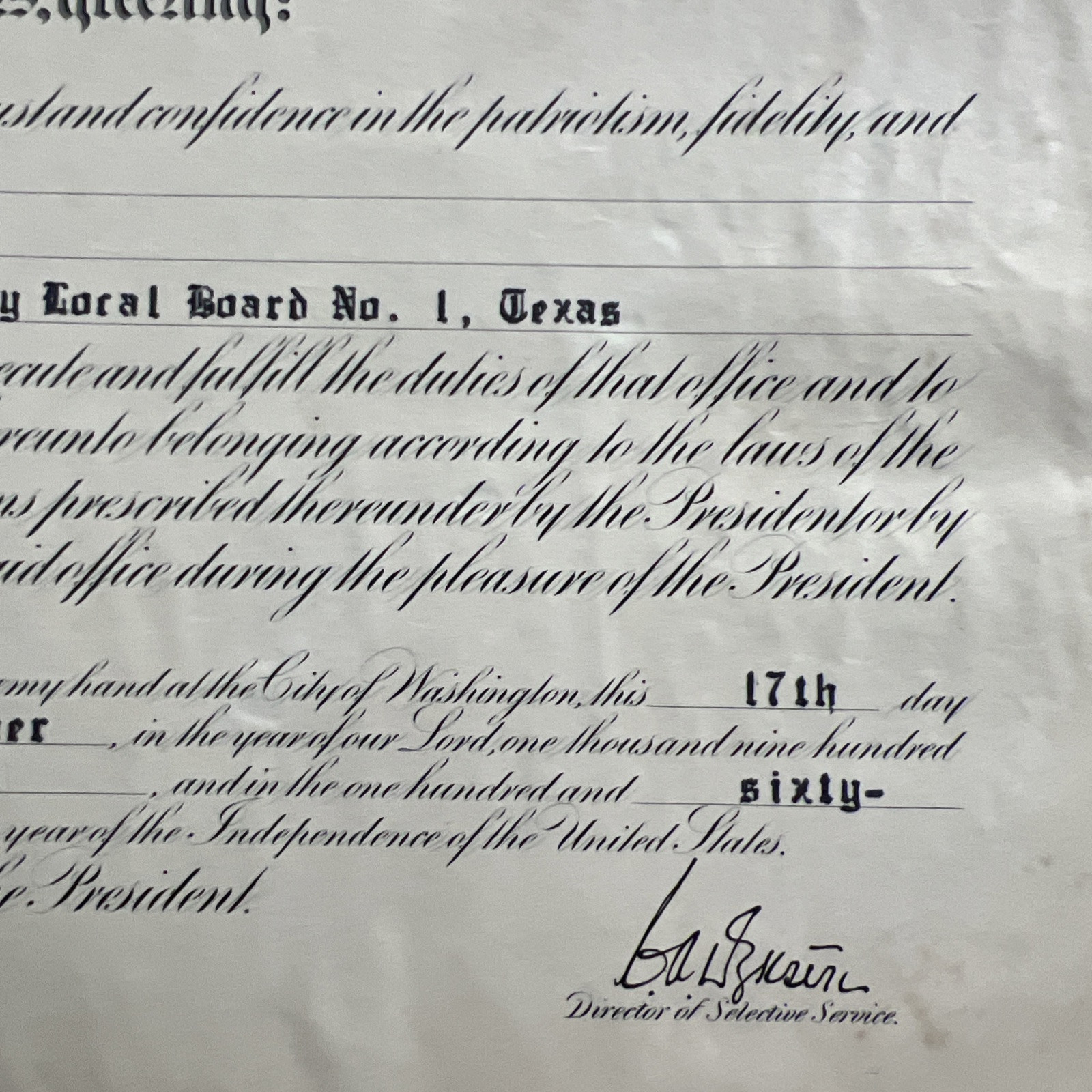 1940s Document WWII Local Board Appointment Selective Service Lufkin Texas