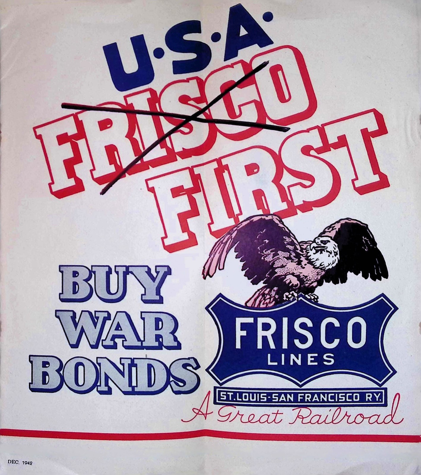 1942 Frisco Lines Passenger Timetable Wartime V For Victory Cover Railroadiana