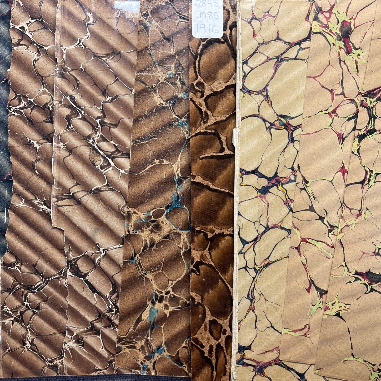 Antique Marbled End Papers Bookbinding Black Brown Red Yellow Blue Lot of 8