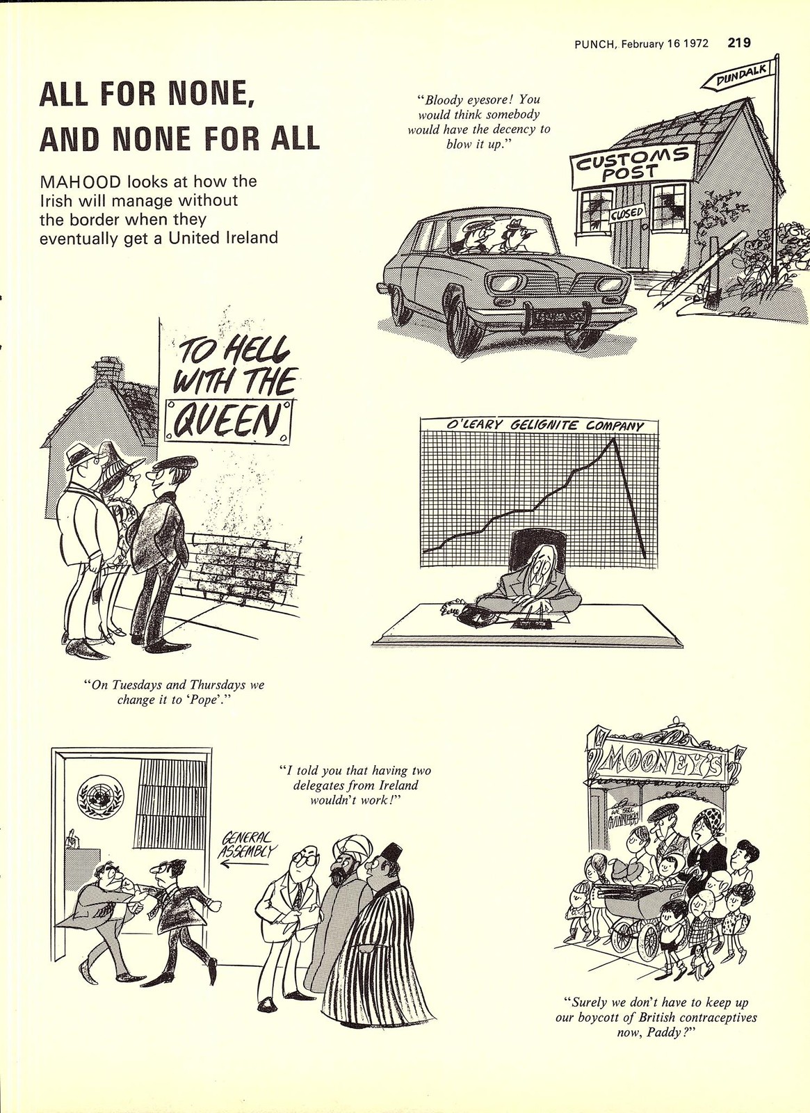 Original 1972 Punch Cartoon ‘ALL FOR NONE & NONE FOR ALL’ Vintage Mahood Print