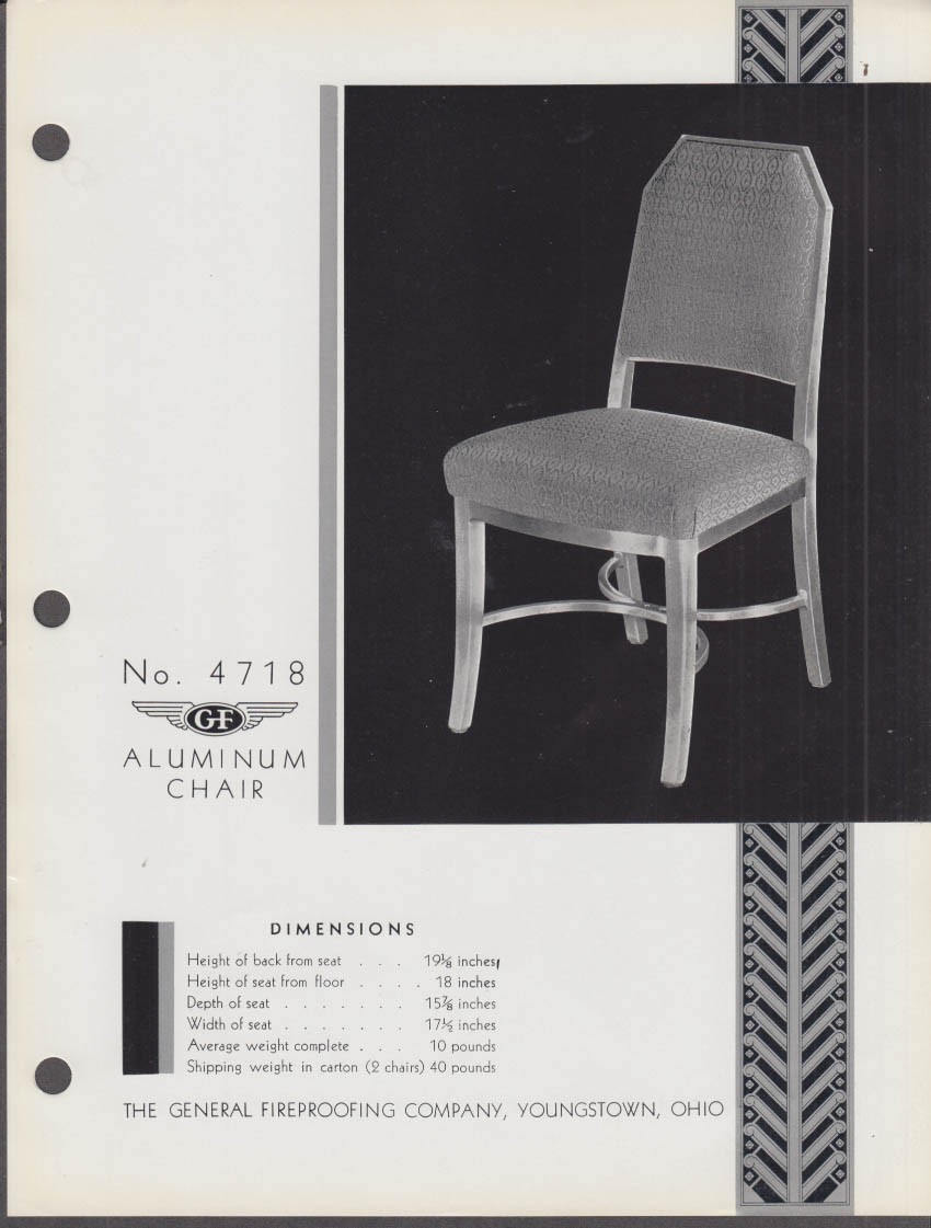 General Fireproofing sell sheet 1936 #4718 & 4719 Aluminum Chair