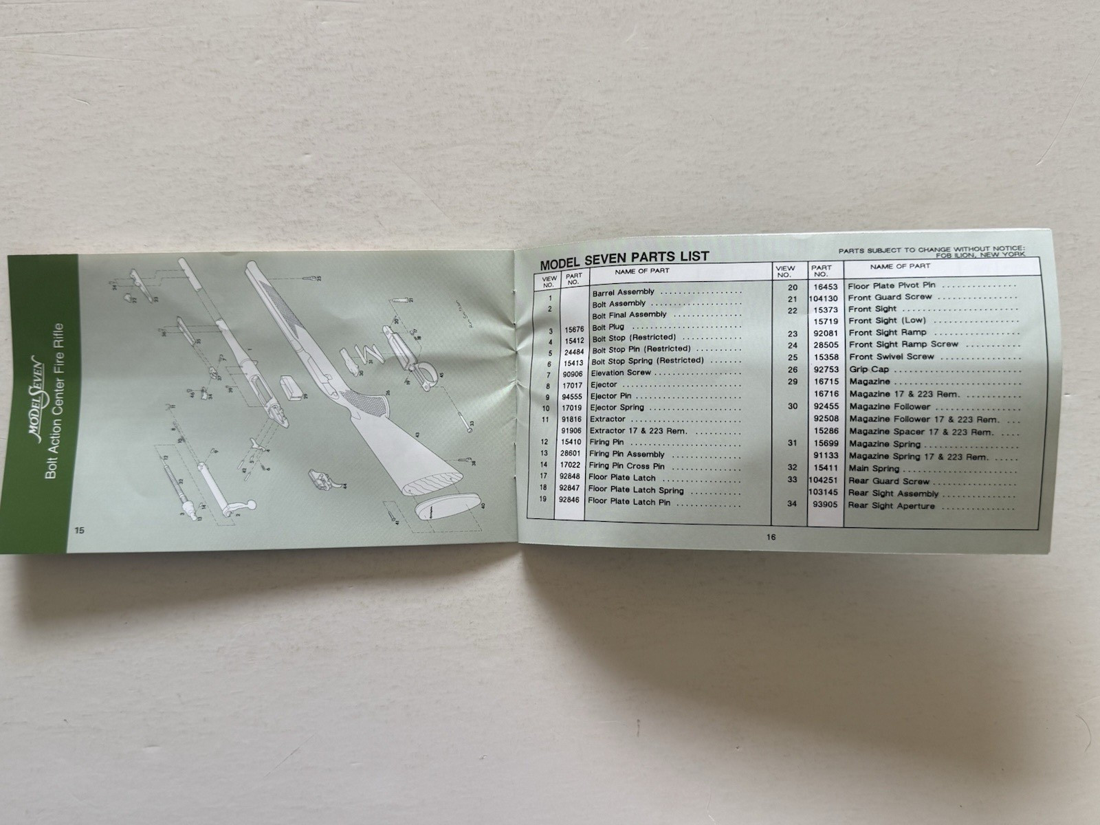 REMINGTON Model 7 Instruction Book 6mm Rem
