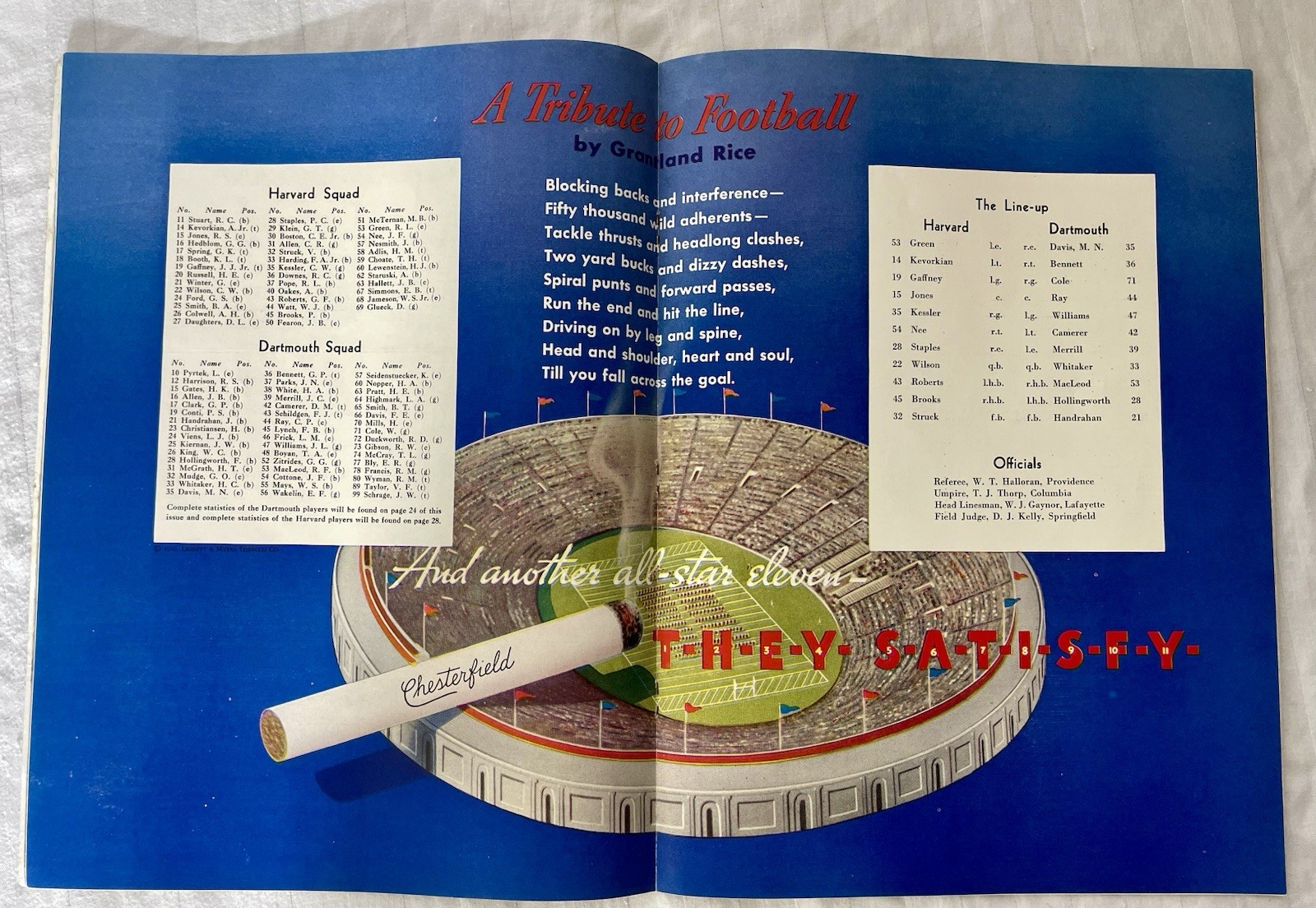 1936 FOOTBALL PROGRAM HARVARD CRIMSON Vs. DARTMOUTH INDIANS BIG GREEN IVY LEAGUE