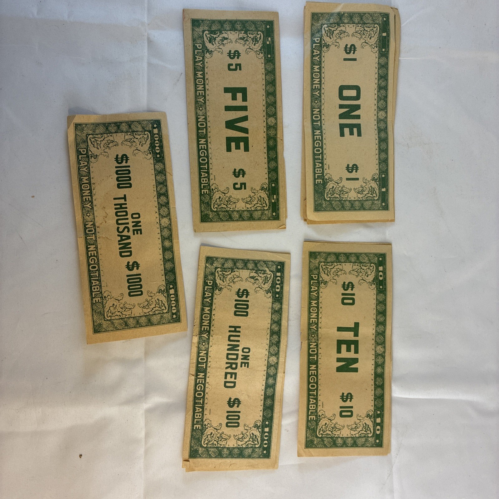 Vintage Old Play Paper Money 21 Bills – 1s, 5s, 10s, 100s And One $1000
