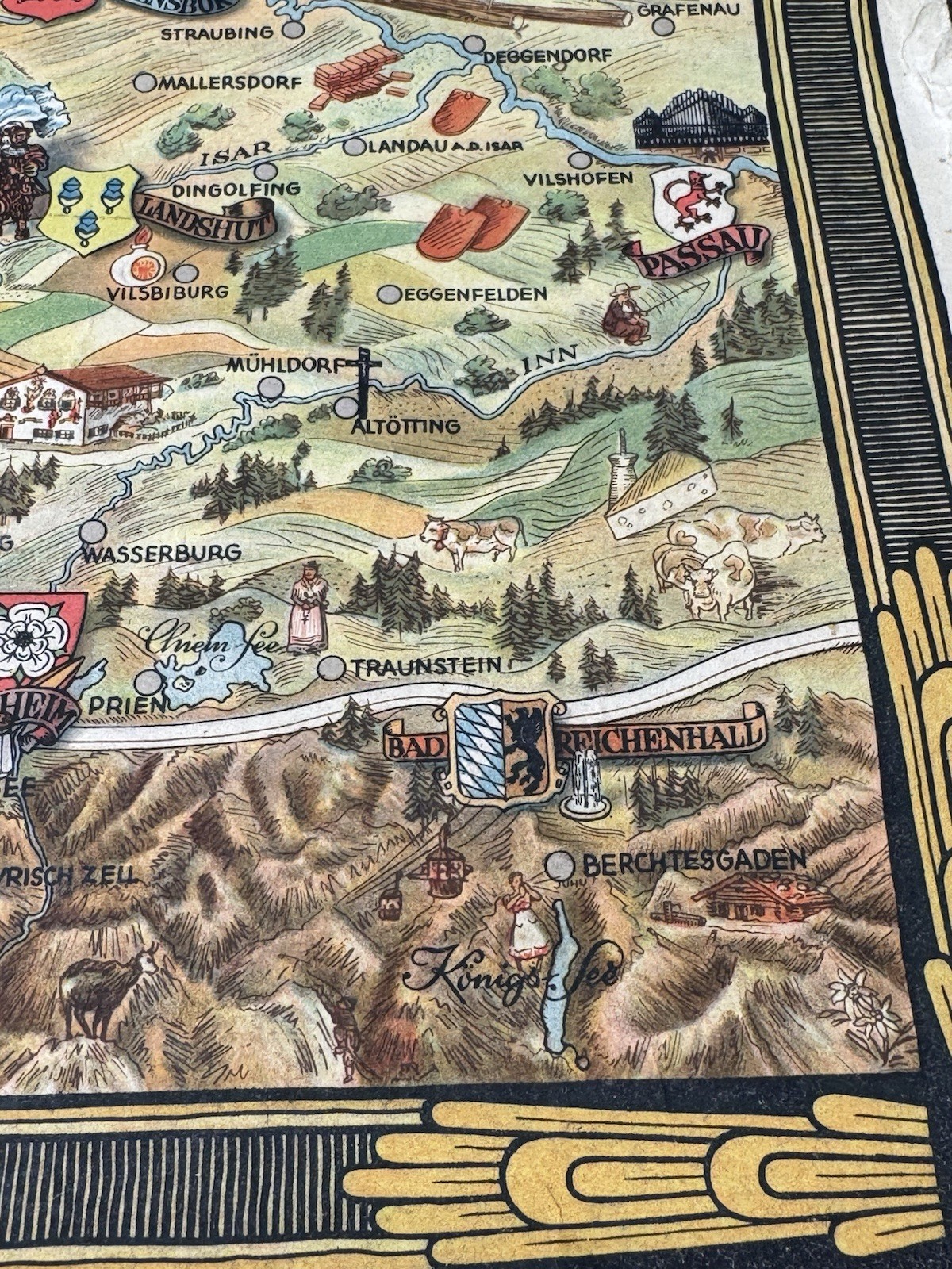 VINTAGE CARTOON MAP GERMANY US ZONE BAVARIA HESSE WURTEMBERG BADEN
