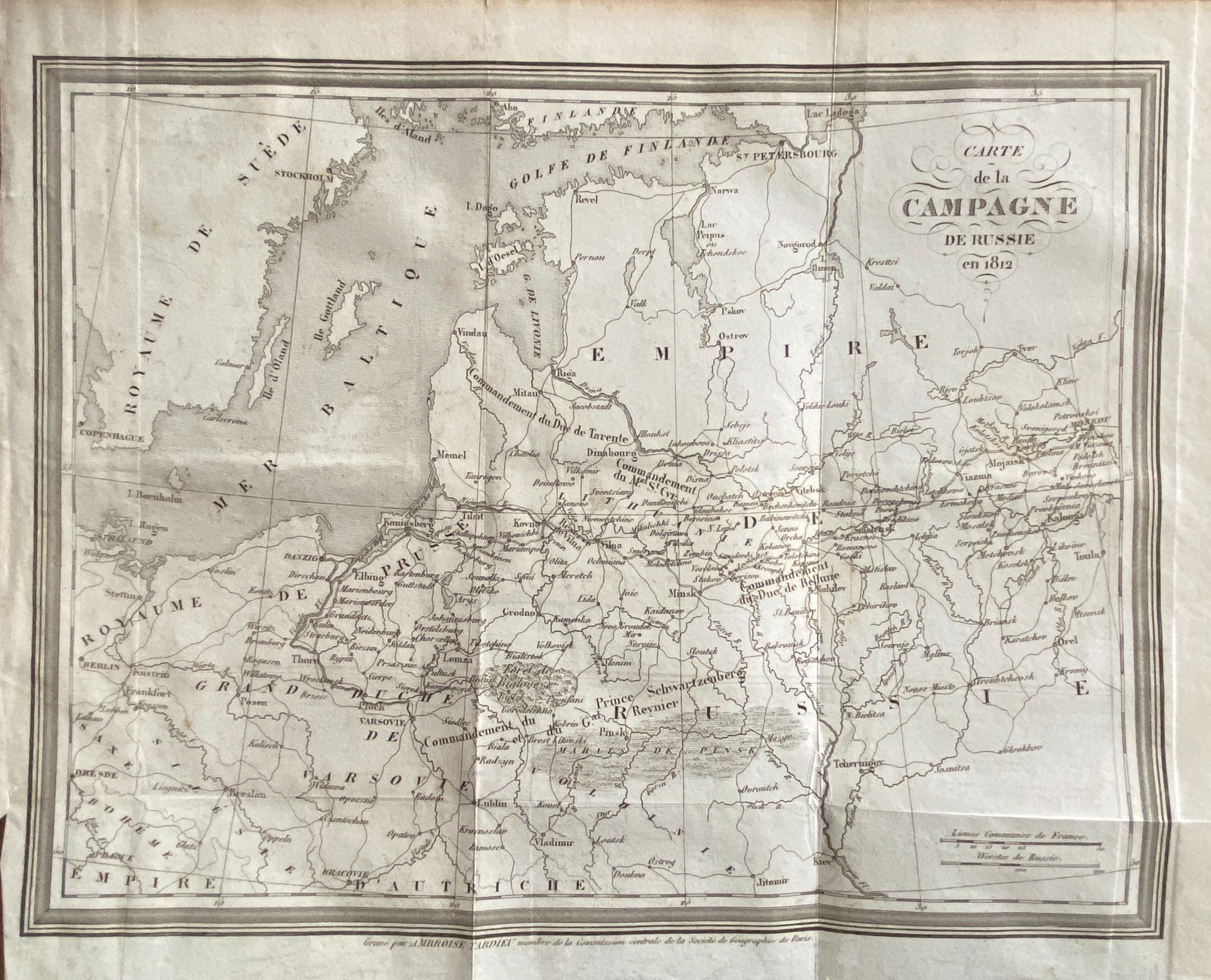 Napoleon History Engraving 1830, Map of Russian Campaign 1812