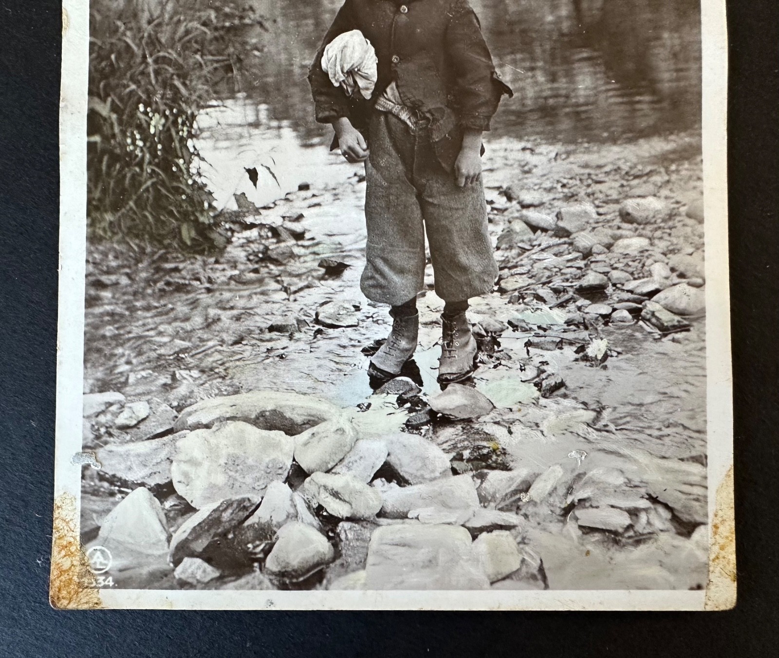 Antique Photo Postcard Poor Boy Going For A Dip c1910 Aristophot Real Photo PC