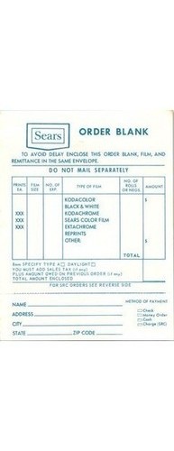 1960s Sears Film Order Blank Photograph Tower Film Club SRC Americana Ephemera