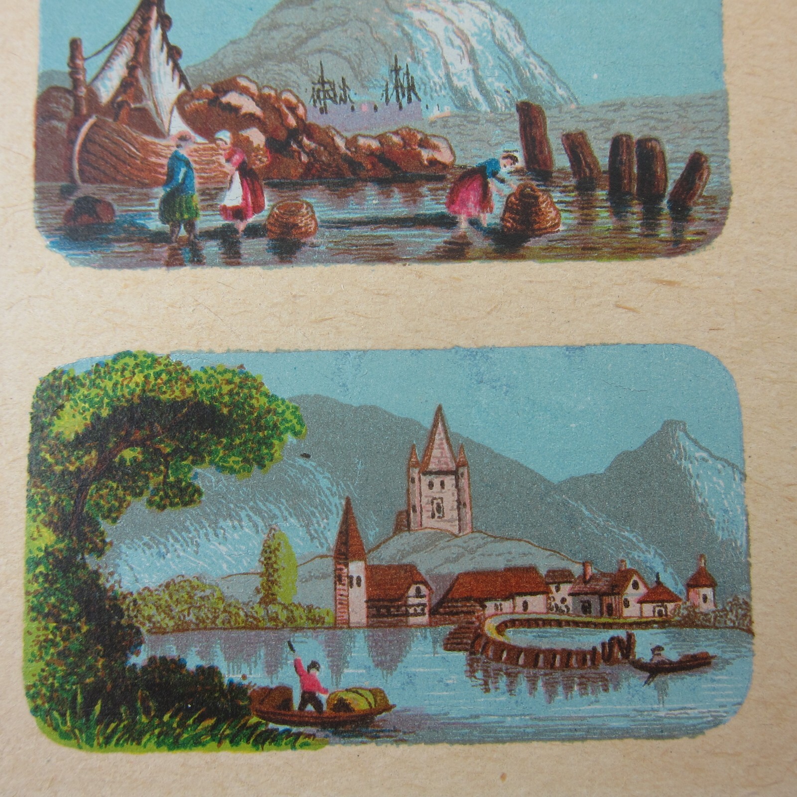 Antique Lithograph Print Samples Lot Mini Landscapes Towns Villages People RARE