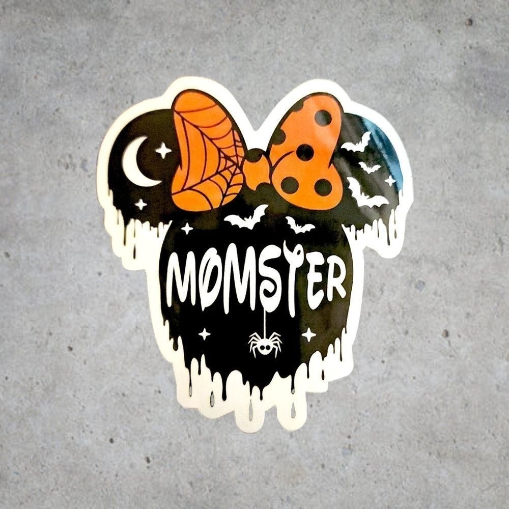 Disney Mom Halloween Momster Spooky Mouse Ears Sticker Black Orange 3″x3″
