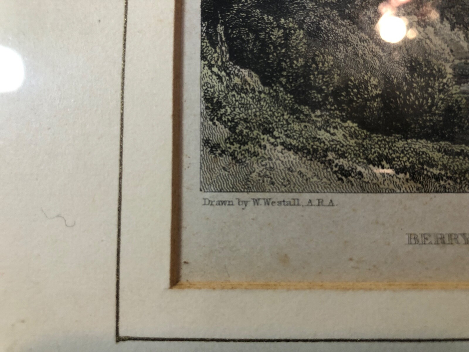 BERRY POMEROY CASTLE, Devon – c.1830s 14.5 x 10.5cm Original Print – Framed -VG+