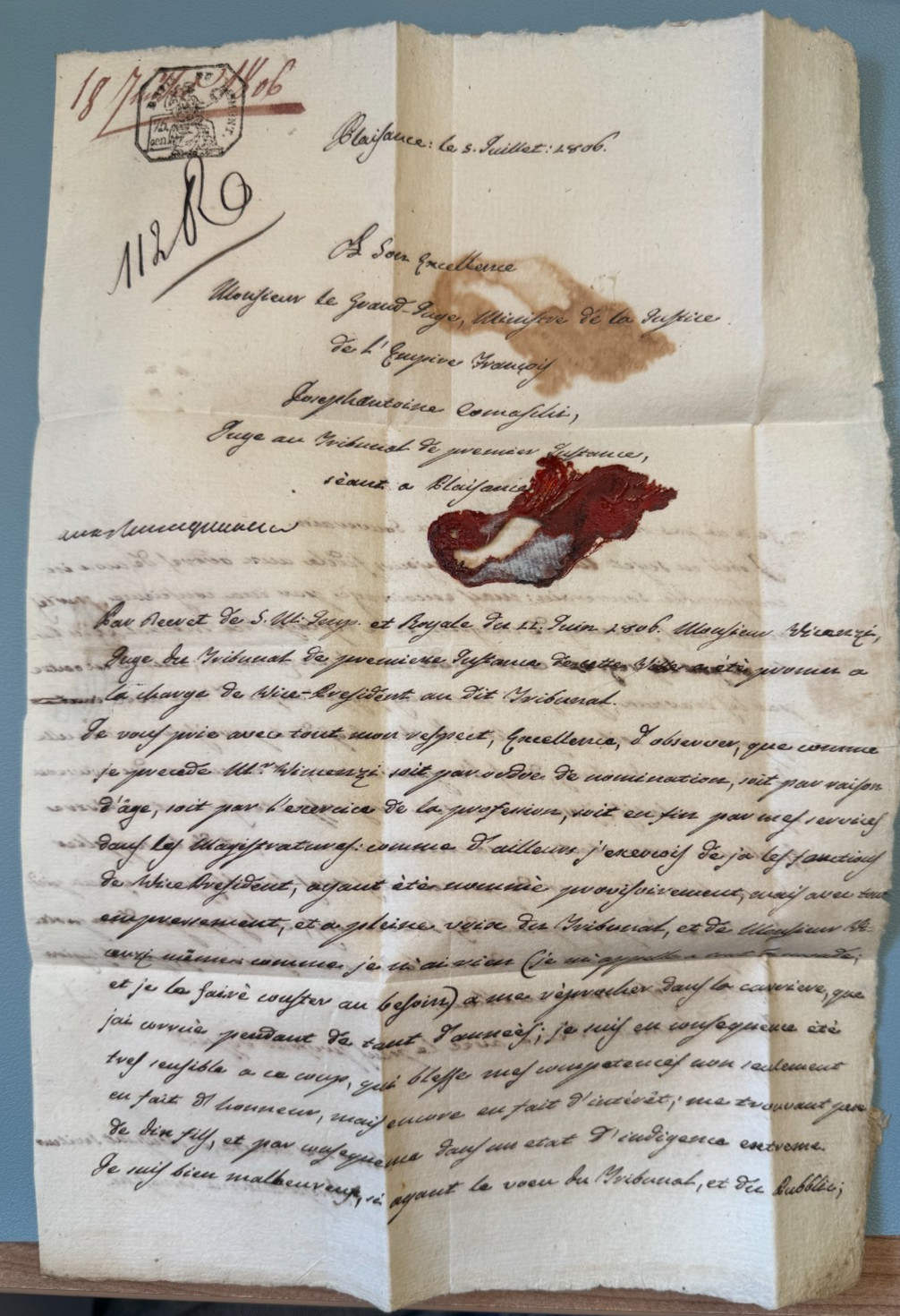 Paid Port Letter from PLAISANCE s/ Letter 1806 — Ministry of Justice