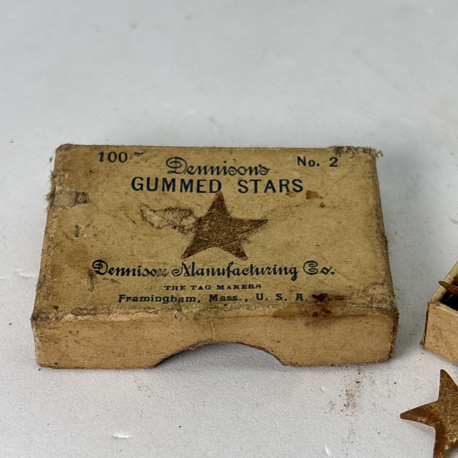 Antique Old Box of Dennison’s Metallic Gummed Stars No. 2-100 Count USA